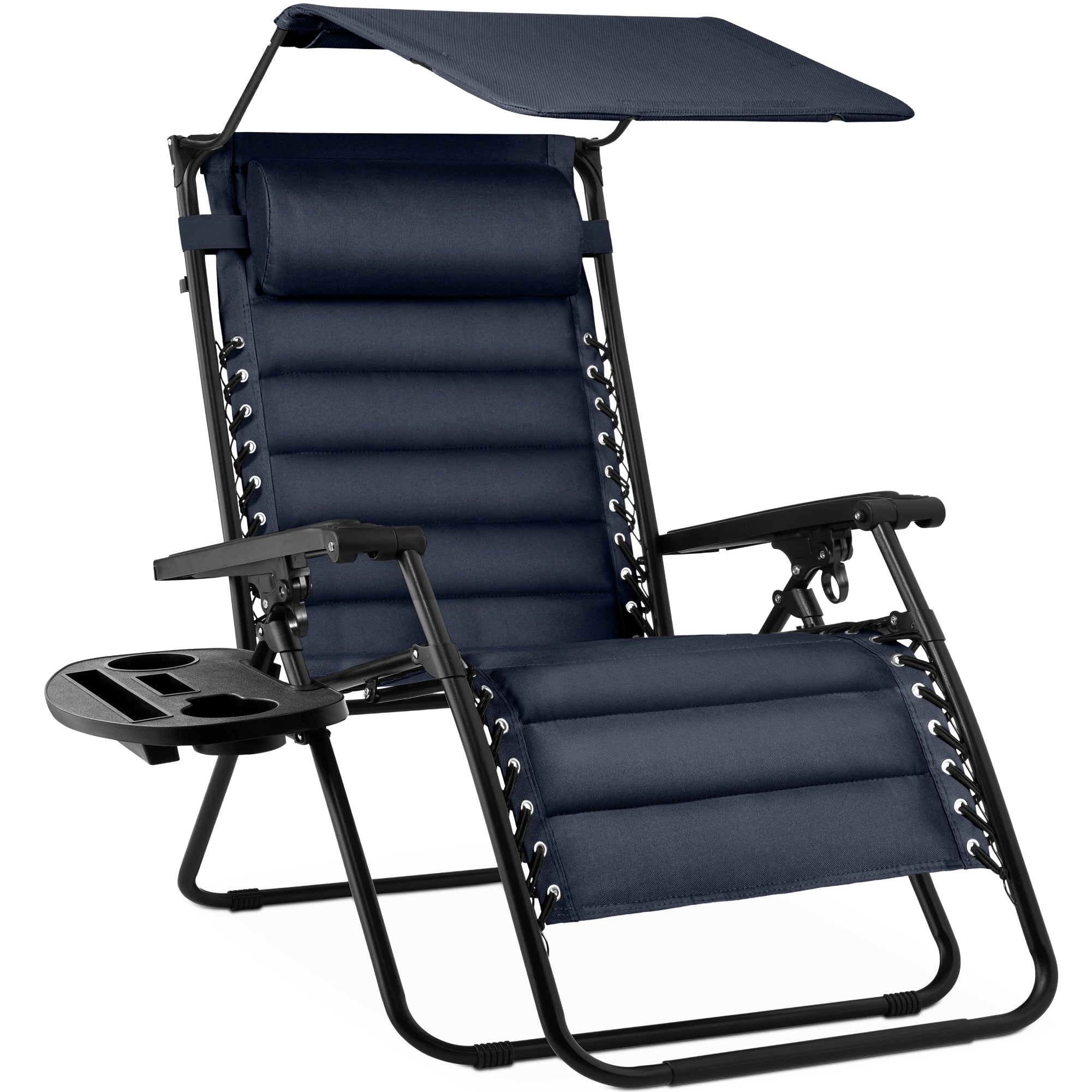 Oversized Padded Zero Gravity Chair w/ Canopy Headrest Cup Holder Side Tray - Image 99