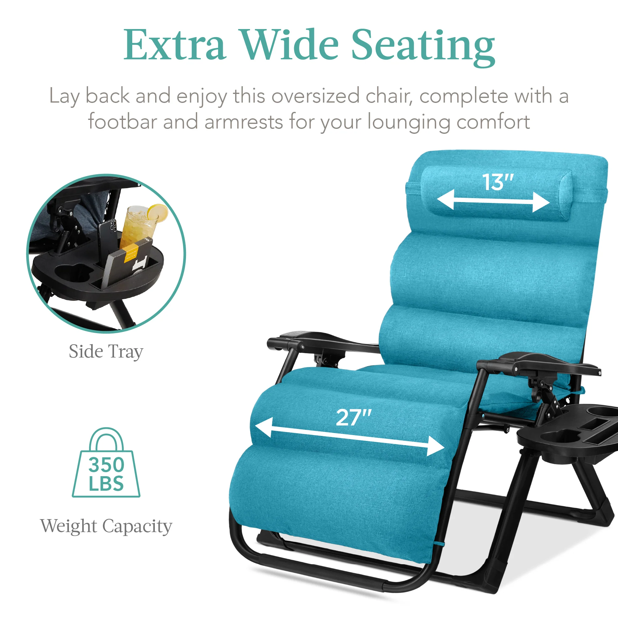 Oversized Zero Gravity Chair, Folding Outdoor Recliner w/ Removable Cushion - Image 32