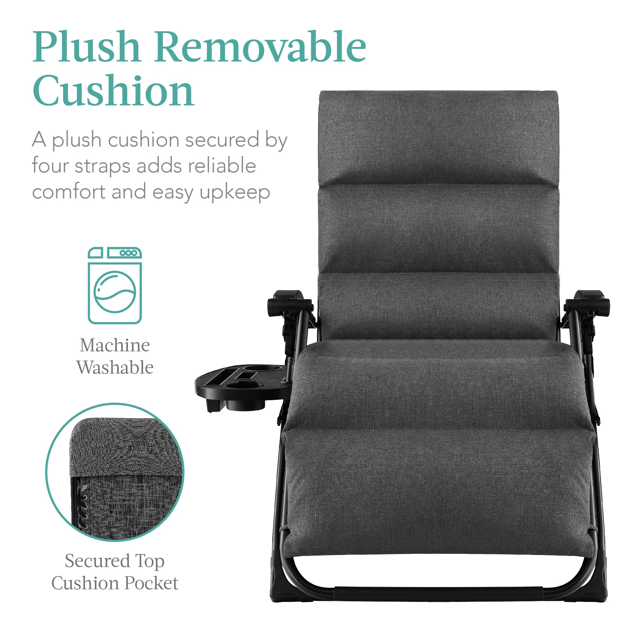 Oversized Zero Gravity Chair, Folding Outdoor Recliner w/ Removable Cushion - Image 51