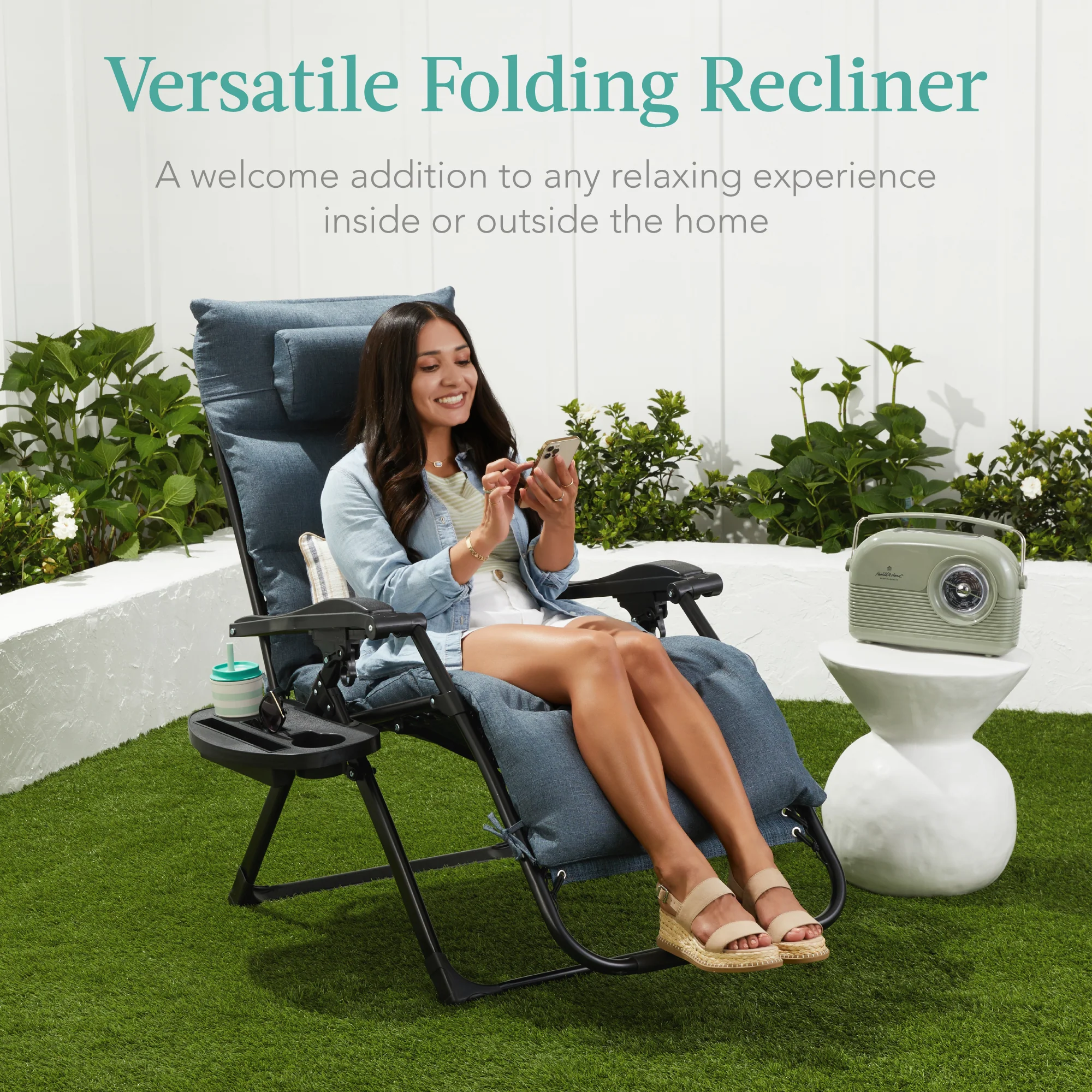 Oversized Zero Gravity Chair, Folding Outdoor Recliner w/ Removable Cushion - Image 90