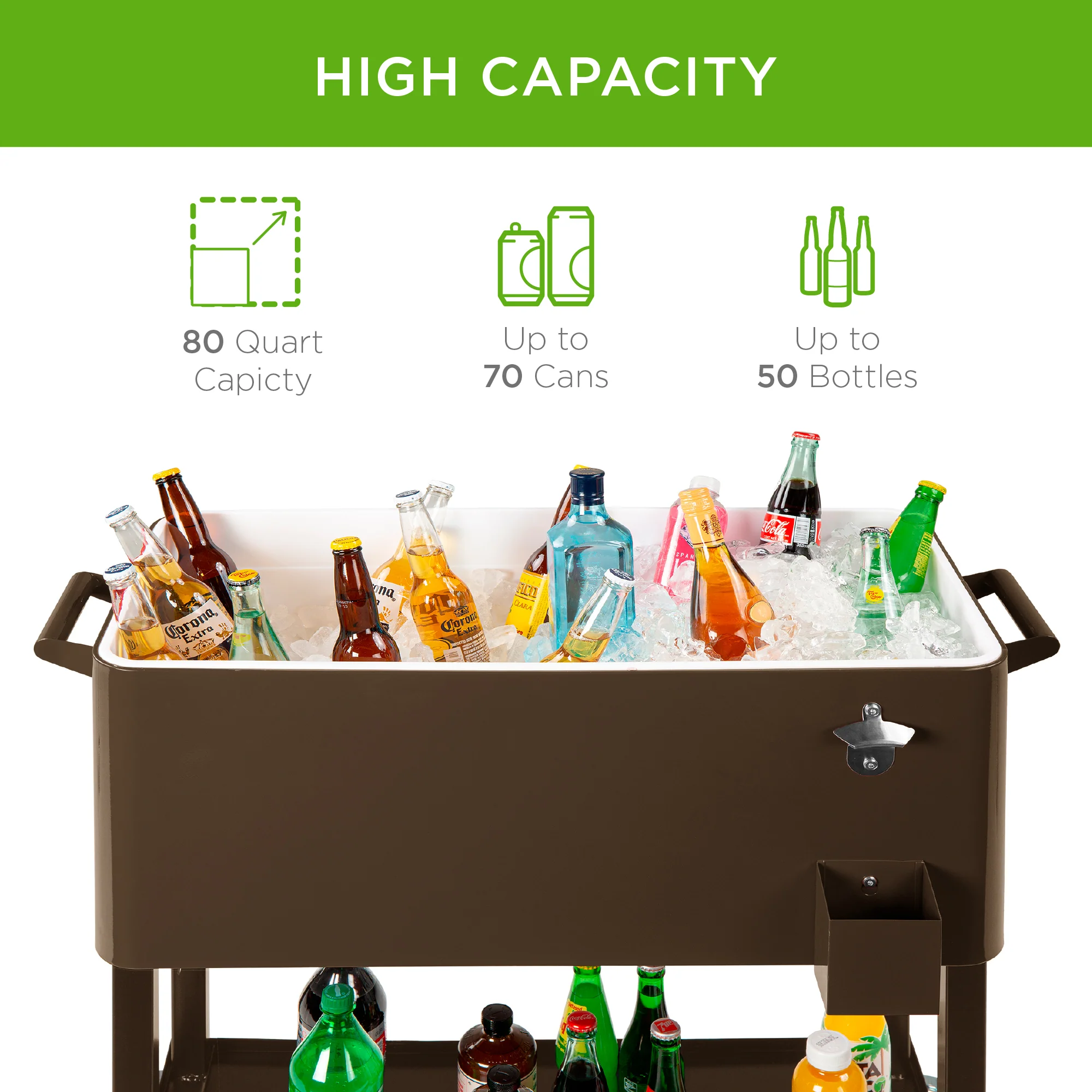 Portable Rolling Cooler Cart w/ Bottle Opener, Catch Tray - 80qt - Image 10