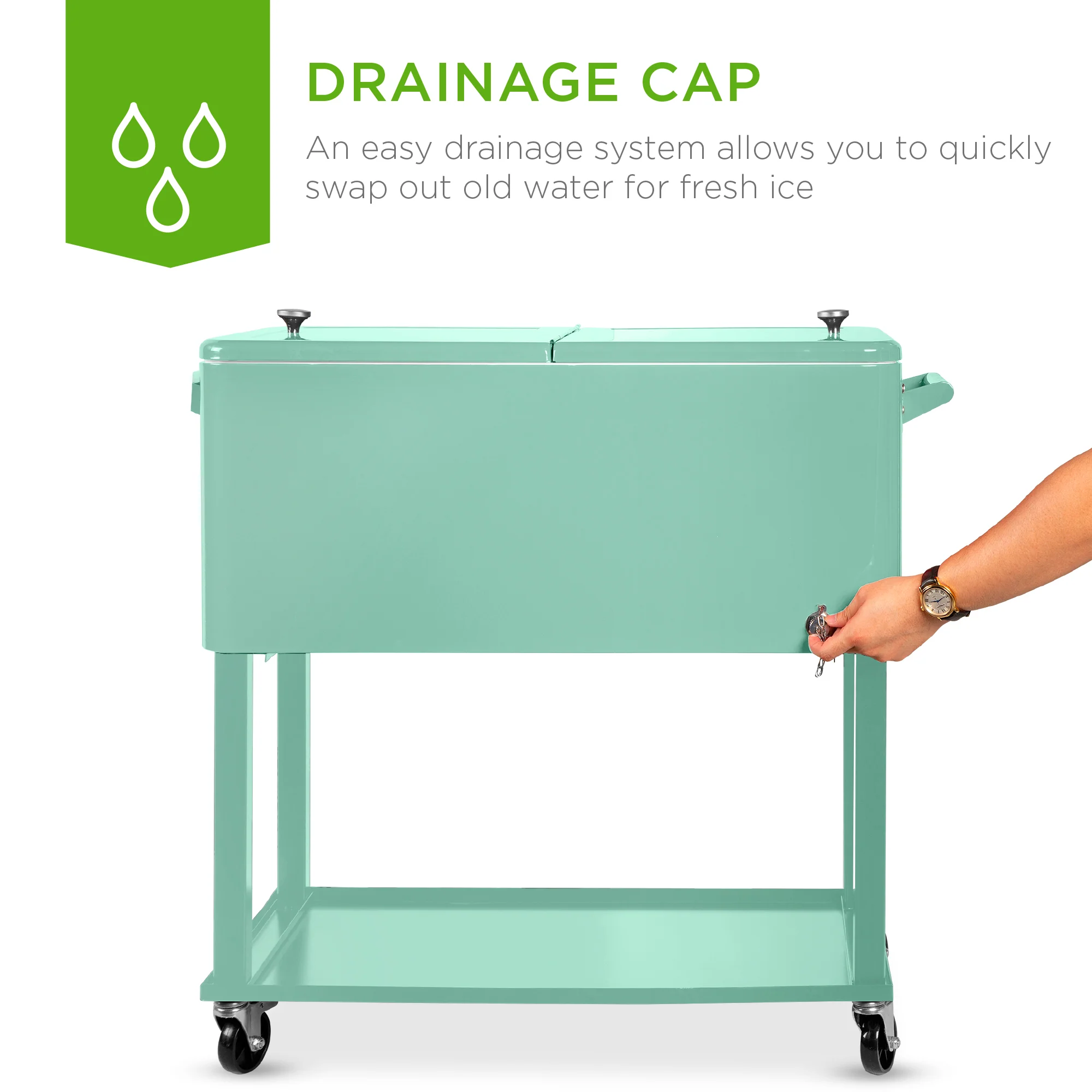 Portable Rolling Cooler Cart w/ Bottle Opener, Catch Tray - 80qt - Image 20