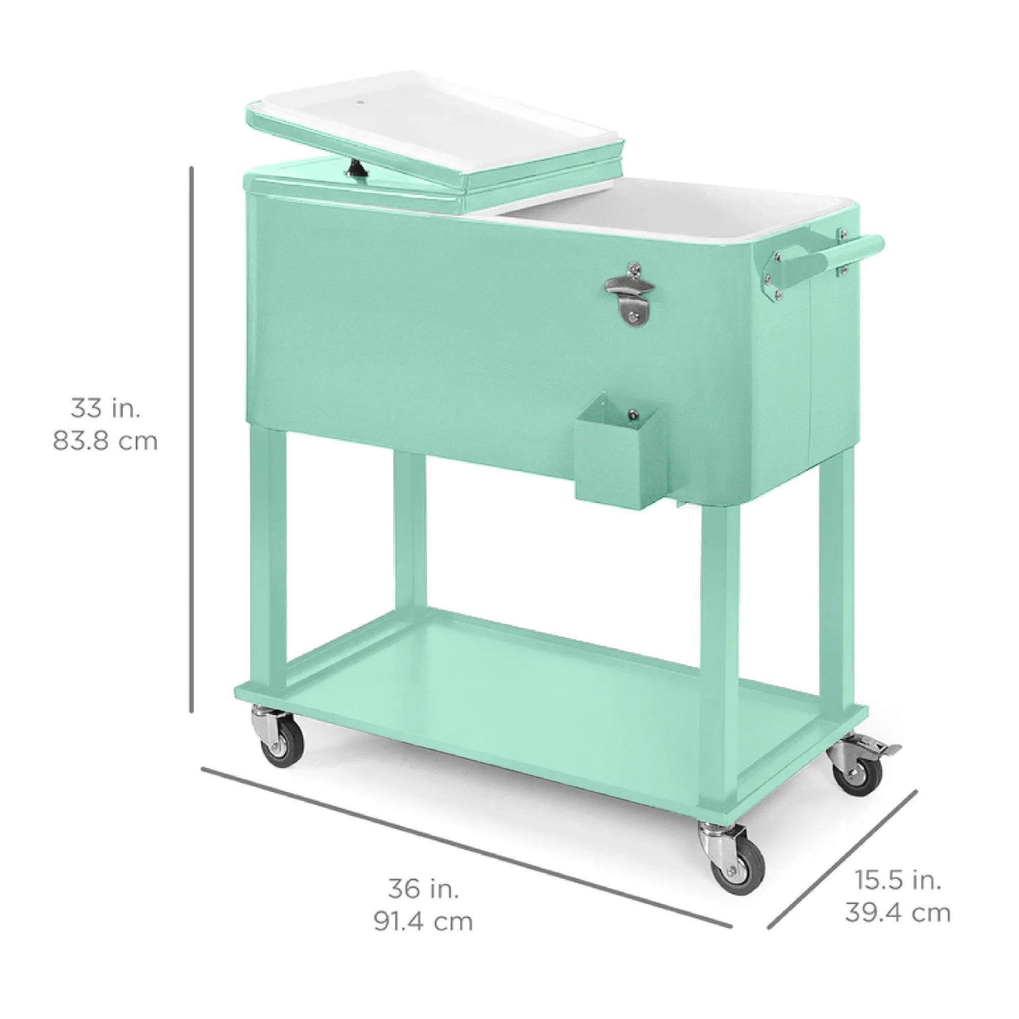 Portable Rolling Cooler Cart w/ Bottle Opener, Catch Tray - 80qt - Image 21