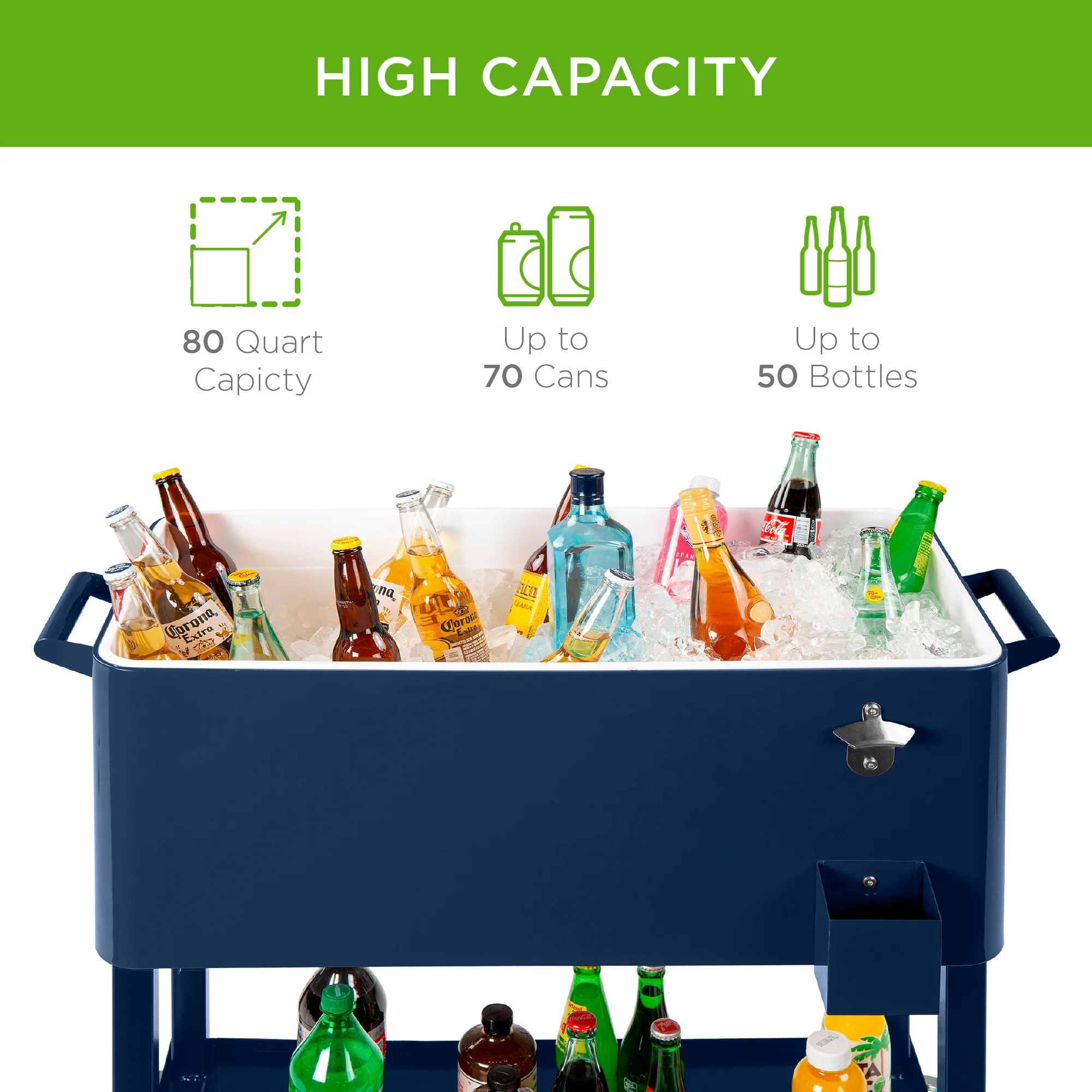 Portable Rolling Cooler Cart w/ Bottle Opener, Catch Tray - 80qt - Image 24
