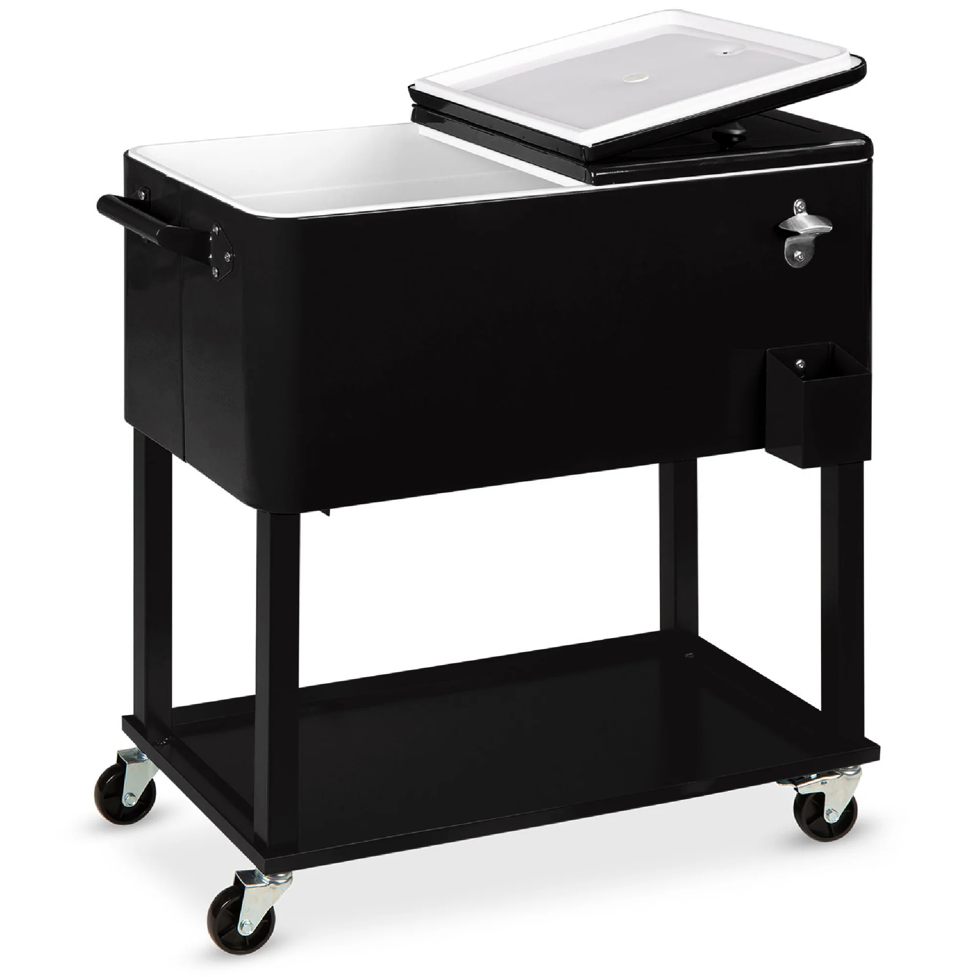 Portable Rolling Cooler Cart w/ Bottle Opener, Catch Tray - 80qt - Image 29