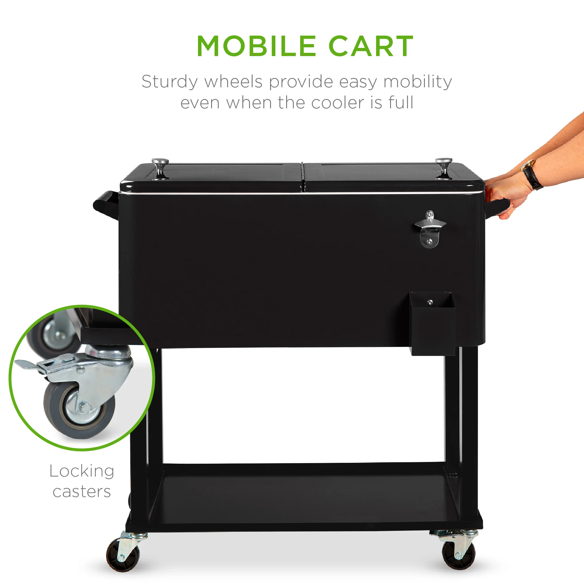 Portable Rolling Cooler Cart w/ Bottle Opener, Catch Tray - 80qt - Image 30