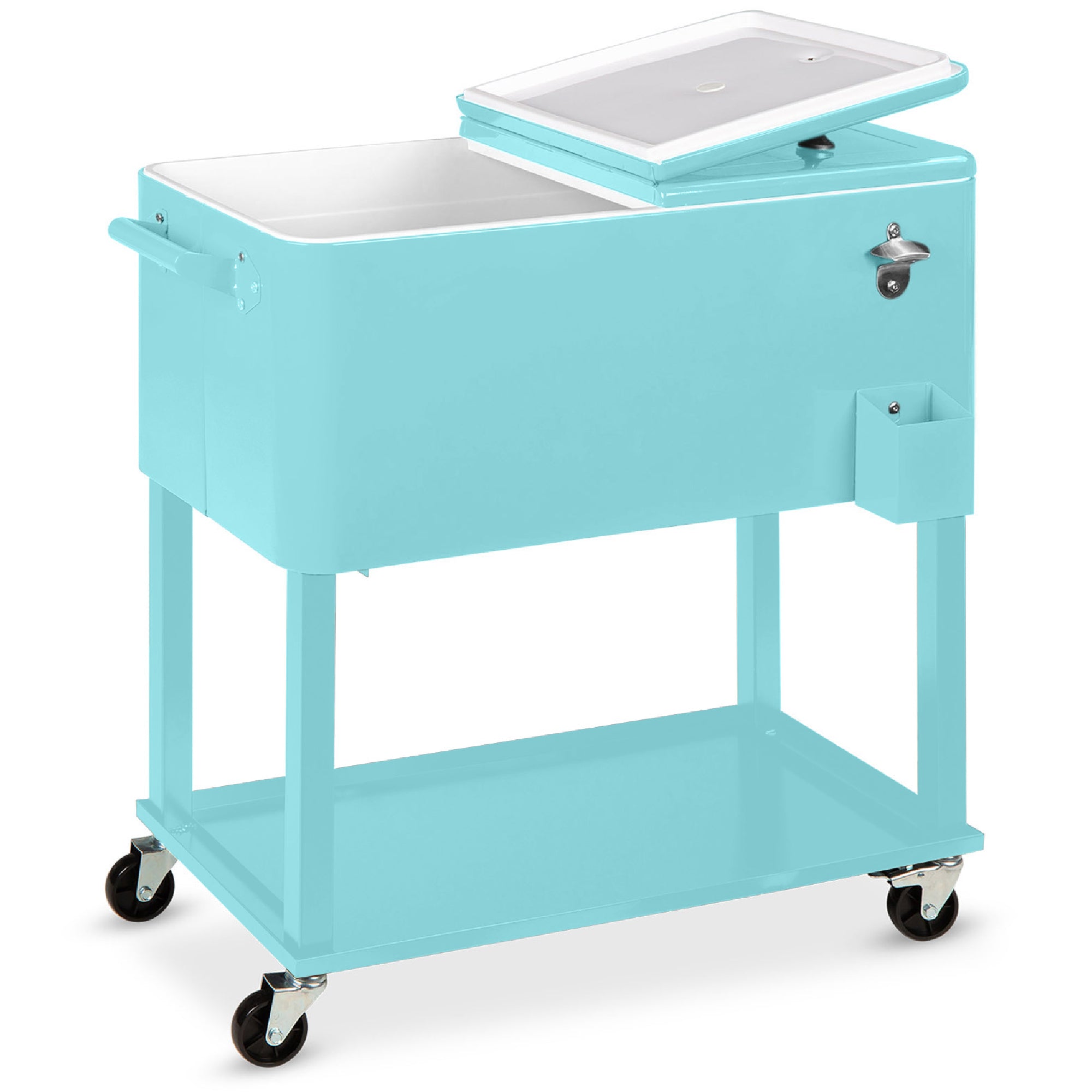 Portable Rolling Cooler Cart w/ Bottle Opener, Catch Tray - 80qt - Image 36