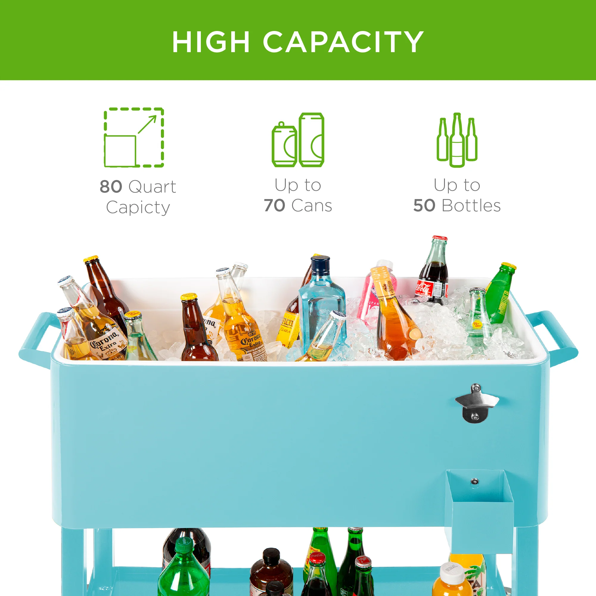 Portable Rolling Cooler Cart w/ Bottle Opener, Catch Tray - 80qt - Image 38