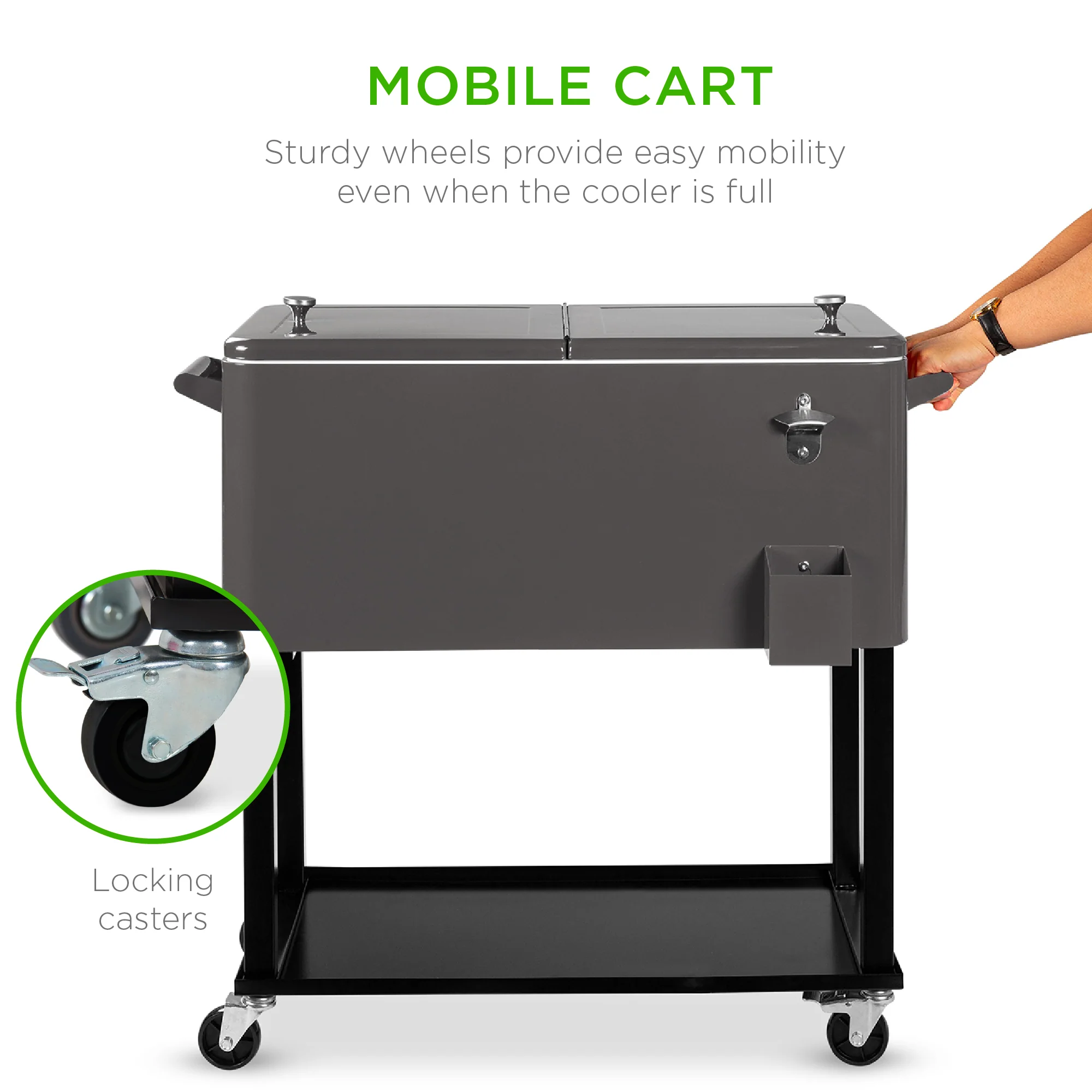 Portable Rolling Cooler Cart w/ Bottle Opener, Catch Tray - 80qt - Image 44