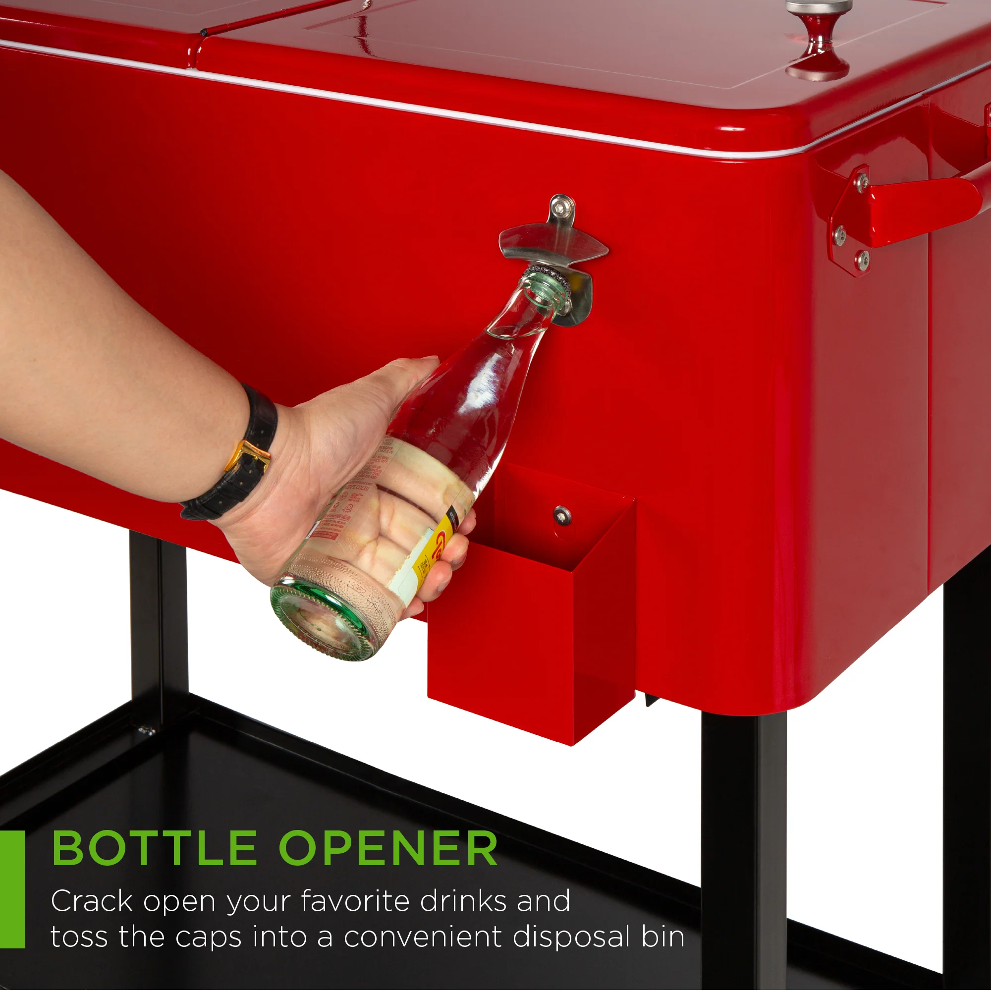 Portable Rolling Cooler Cart w/ Bottle Opener, Catch Tray - 80qt - Image 5