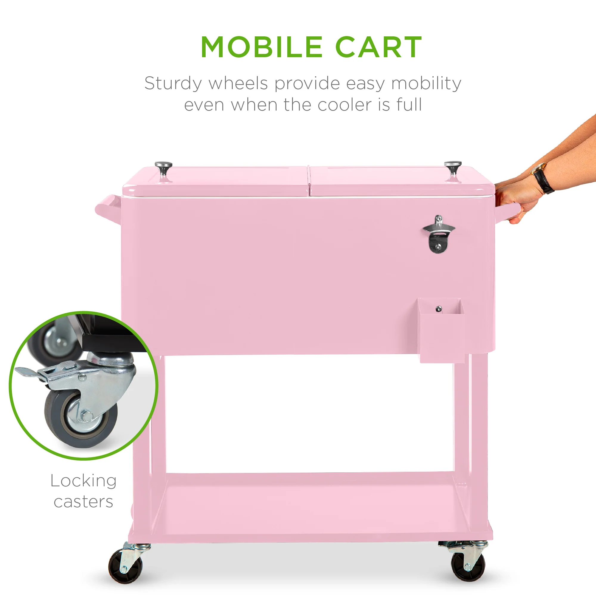 Portable Rolling Cooler Cart w/ Bottle Opener, Catch Tray - 80qt - Image 51