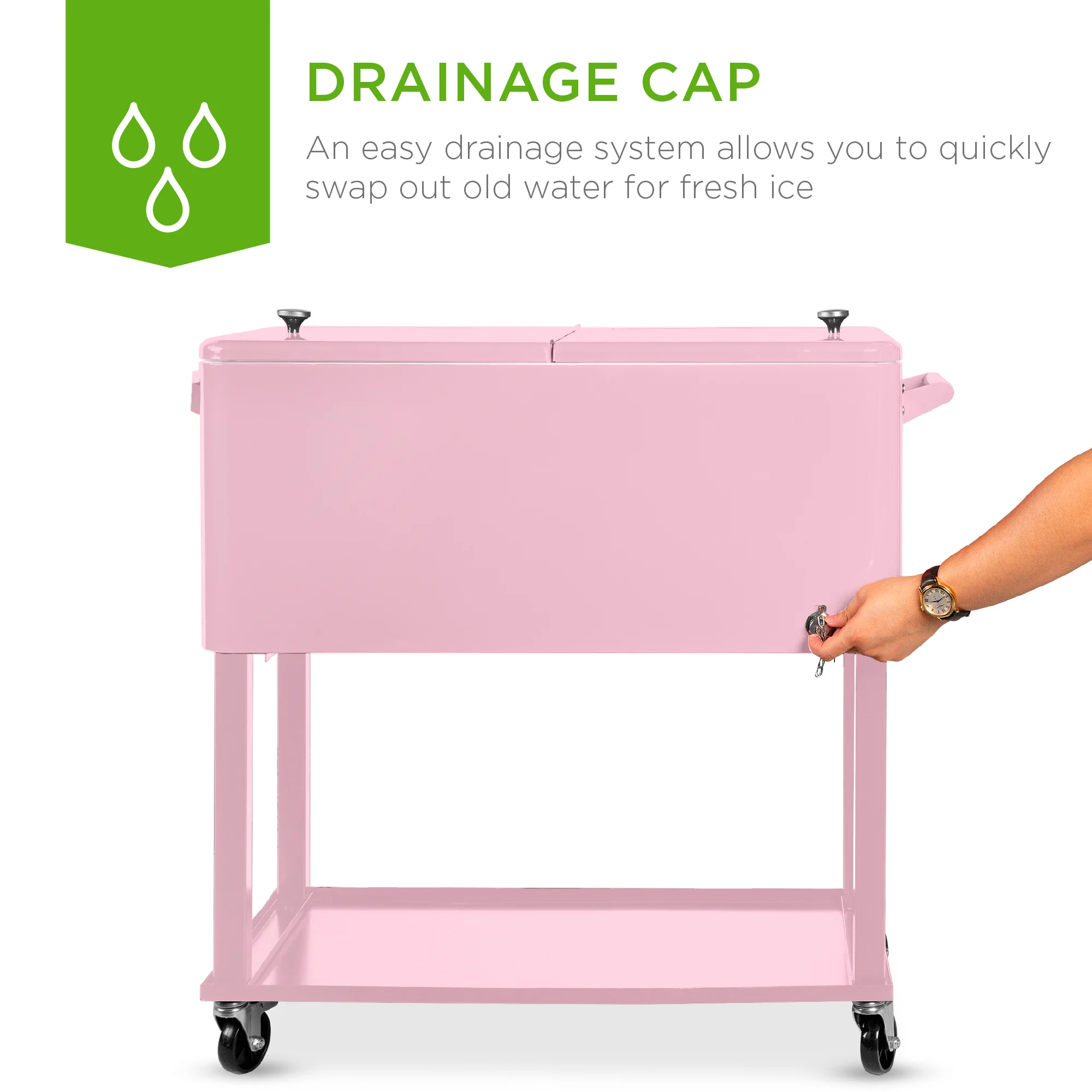 Portable Rolling Cooler Cart w/ Bottle Opener, Catch Tray - 80qt - Image 55