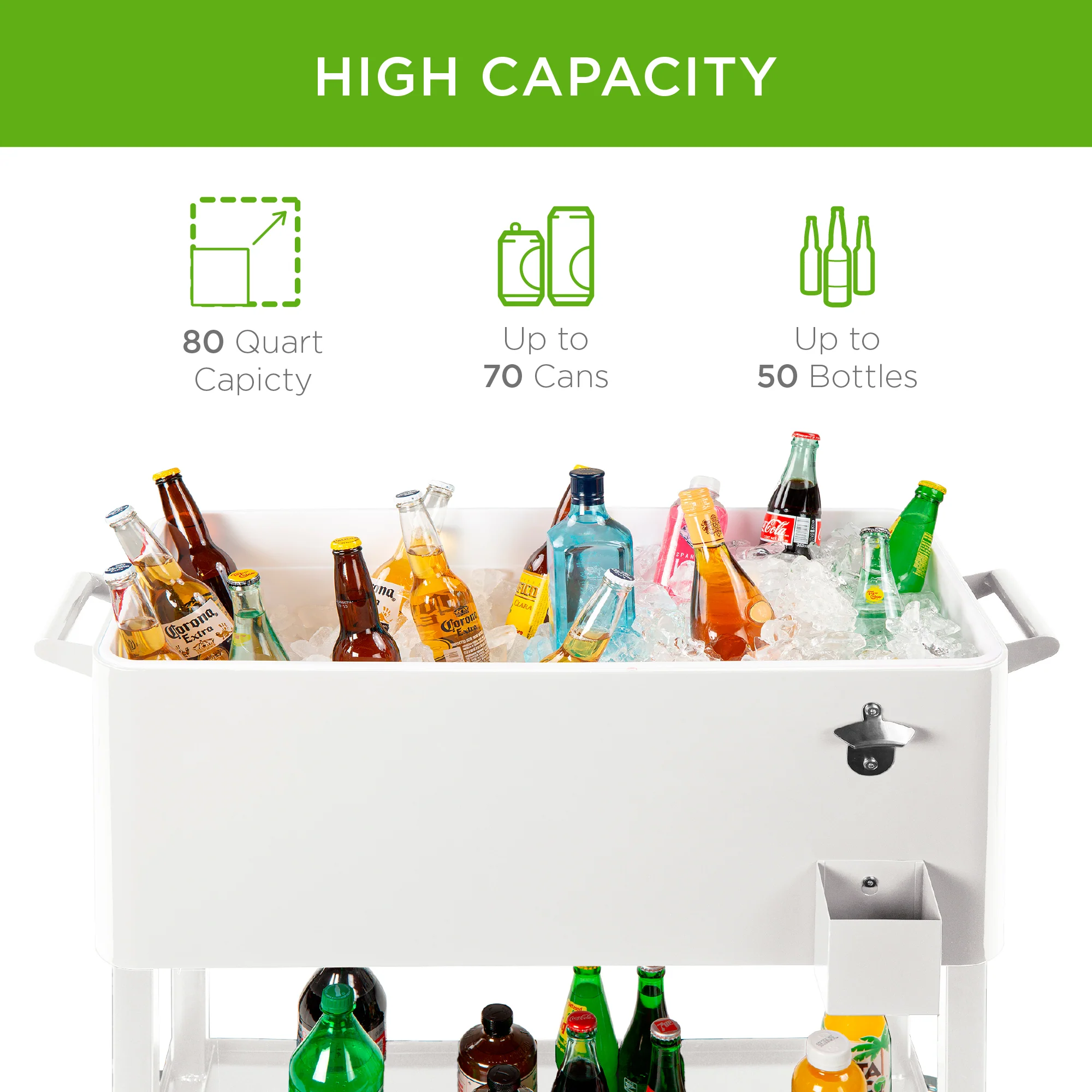 Portable Rolling Cooler Cart w/ Bottle Opener, Catch Tray - 80qt - Image 59
