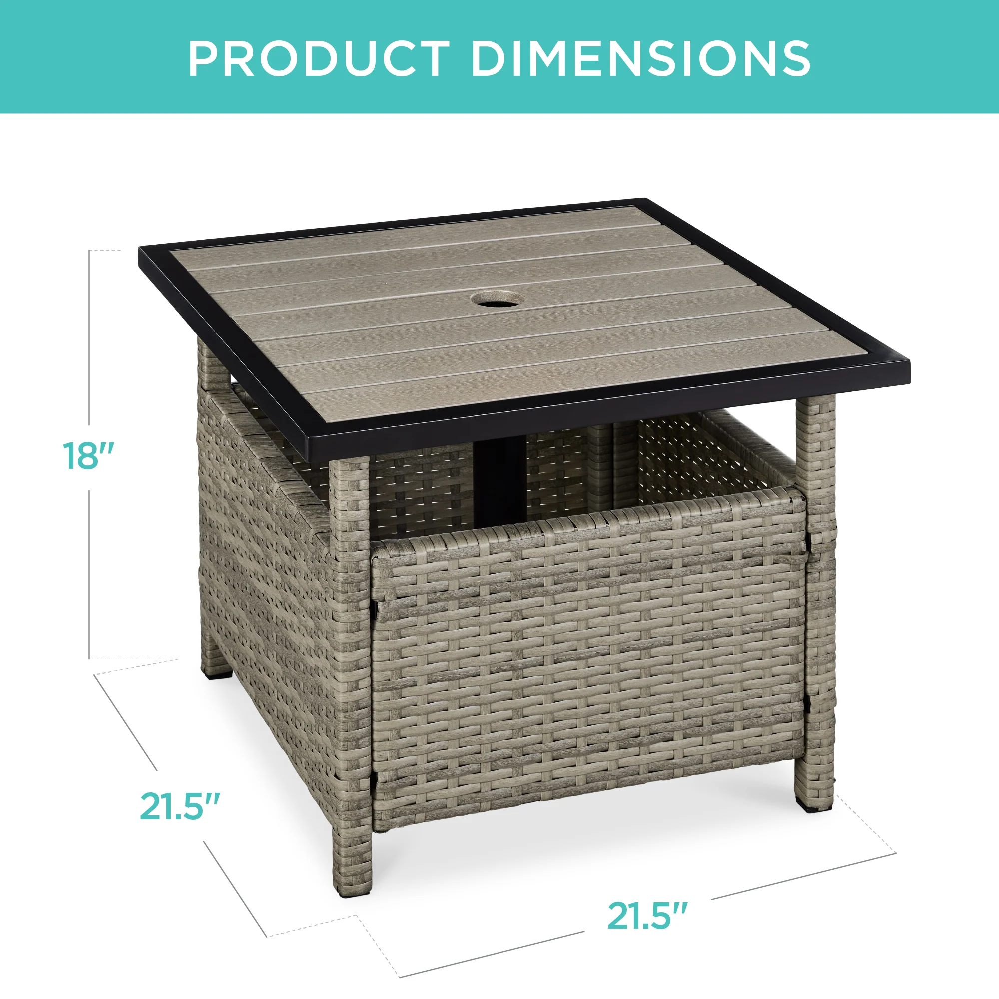 Outdoor Wicker Patio Side Table Accent Furniture w/ Umbrella Hole - Image 14