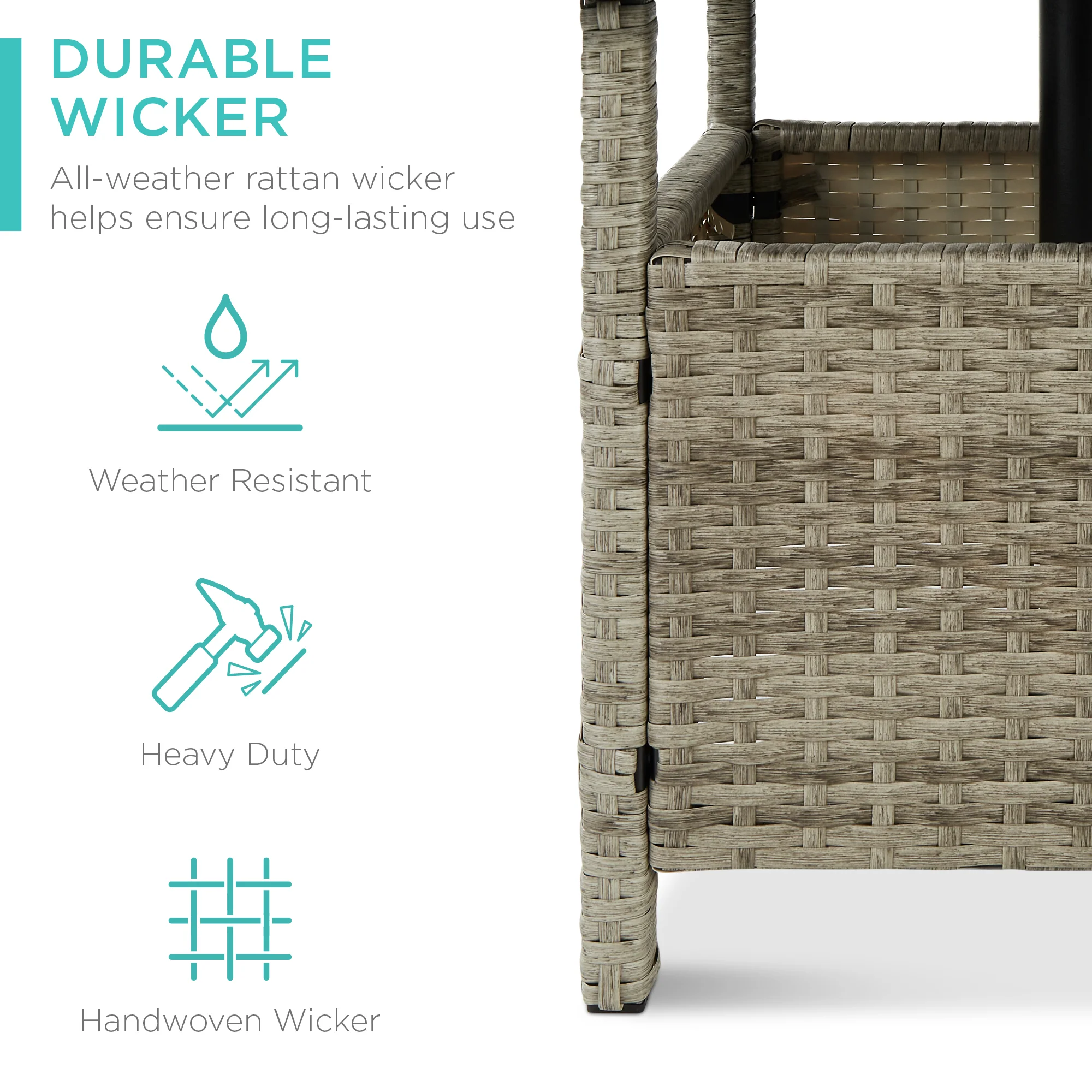 Outdoor Wicker Patio Side Table Accent Furniture w/ Umbrella Hole - Image 16