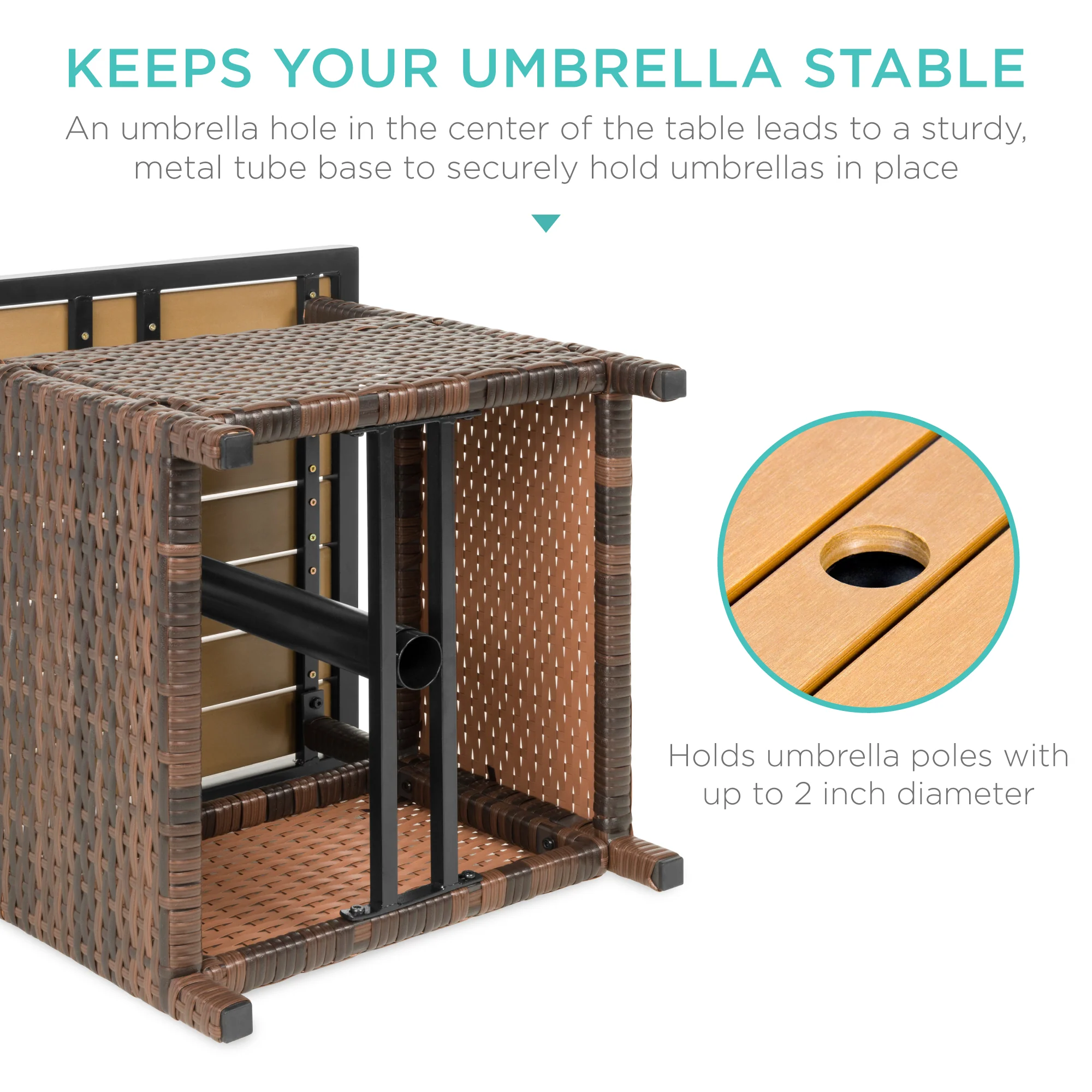 Outdoor Wicker Patio Side Table Accent Furniture w/ Umbrella Hole - Image 25