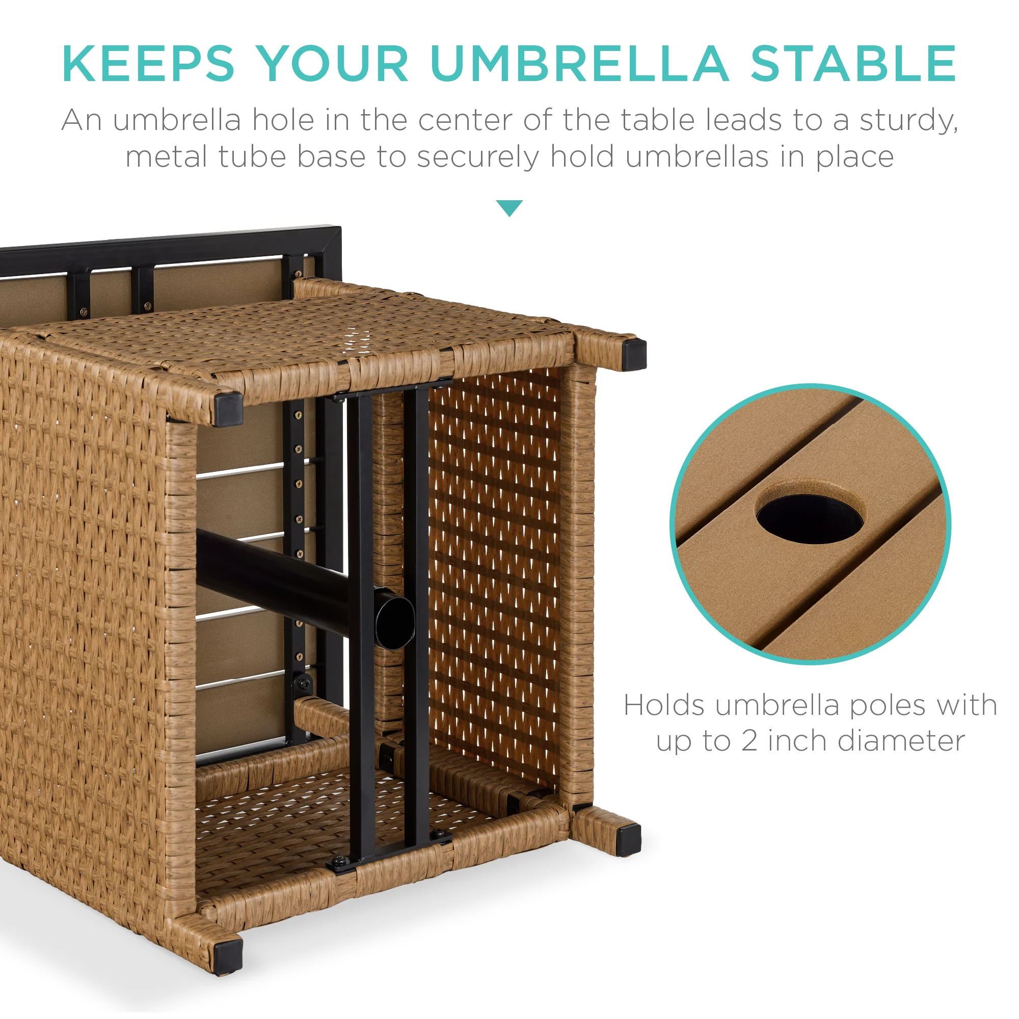 Outdoor Wicker Patio Side Table Accent Furniture w/ Umbrella Hole - Image 32