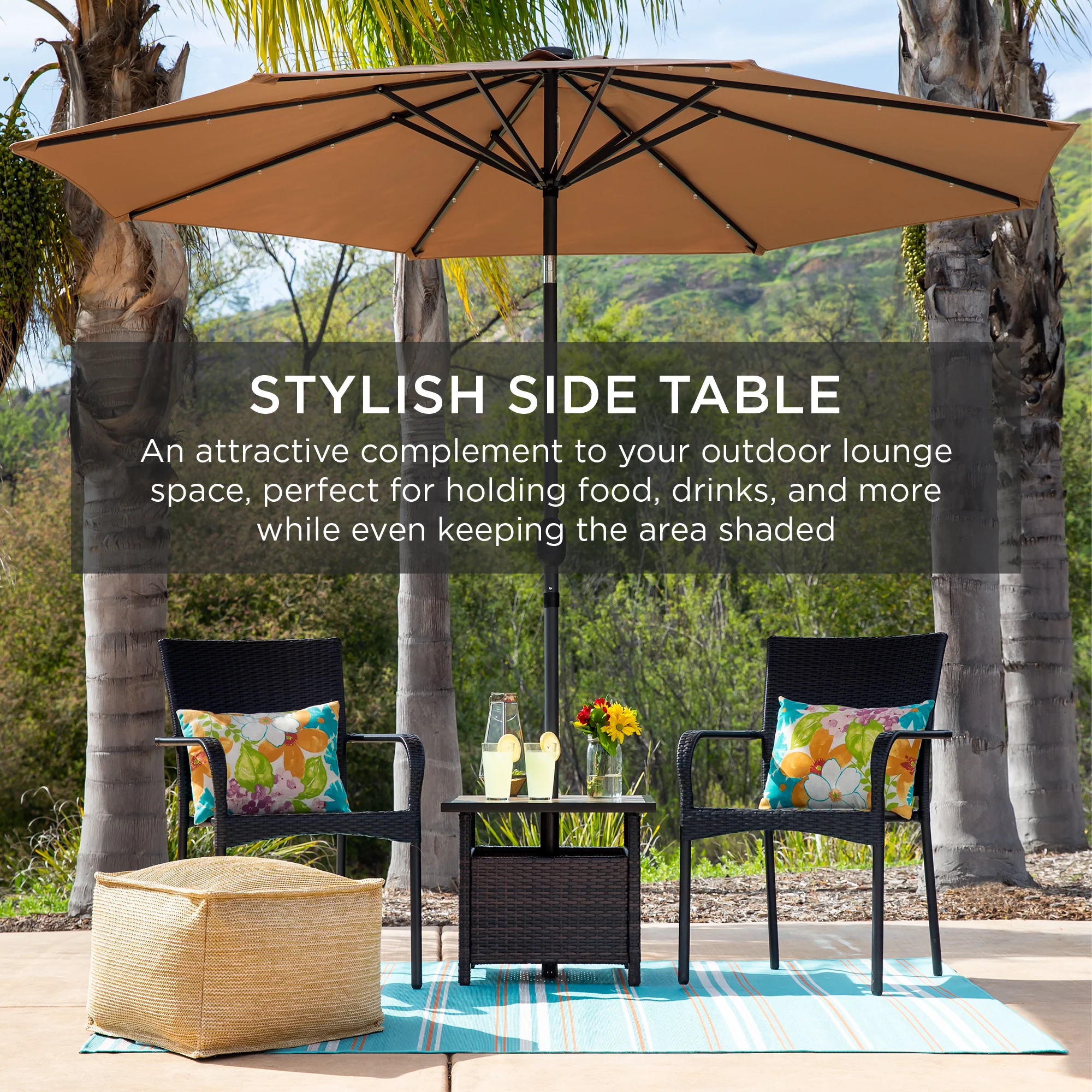 Outdoor Wicker Patio Side Table Accent Furniture w/ Umbrella Hole - Image 34