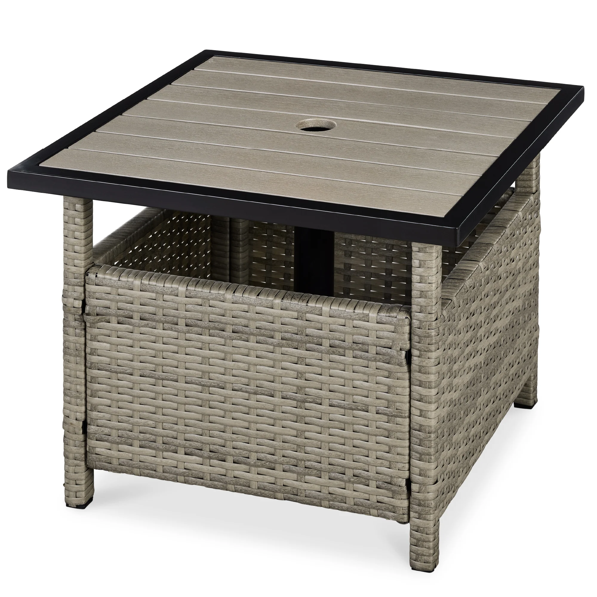 Outdoor Wicker Patio Side Table Accent Furniture w/ Umbrella Hole - Image 8