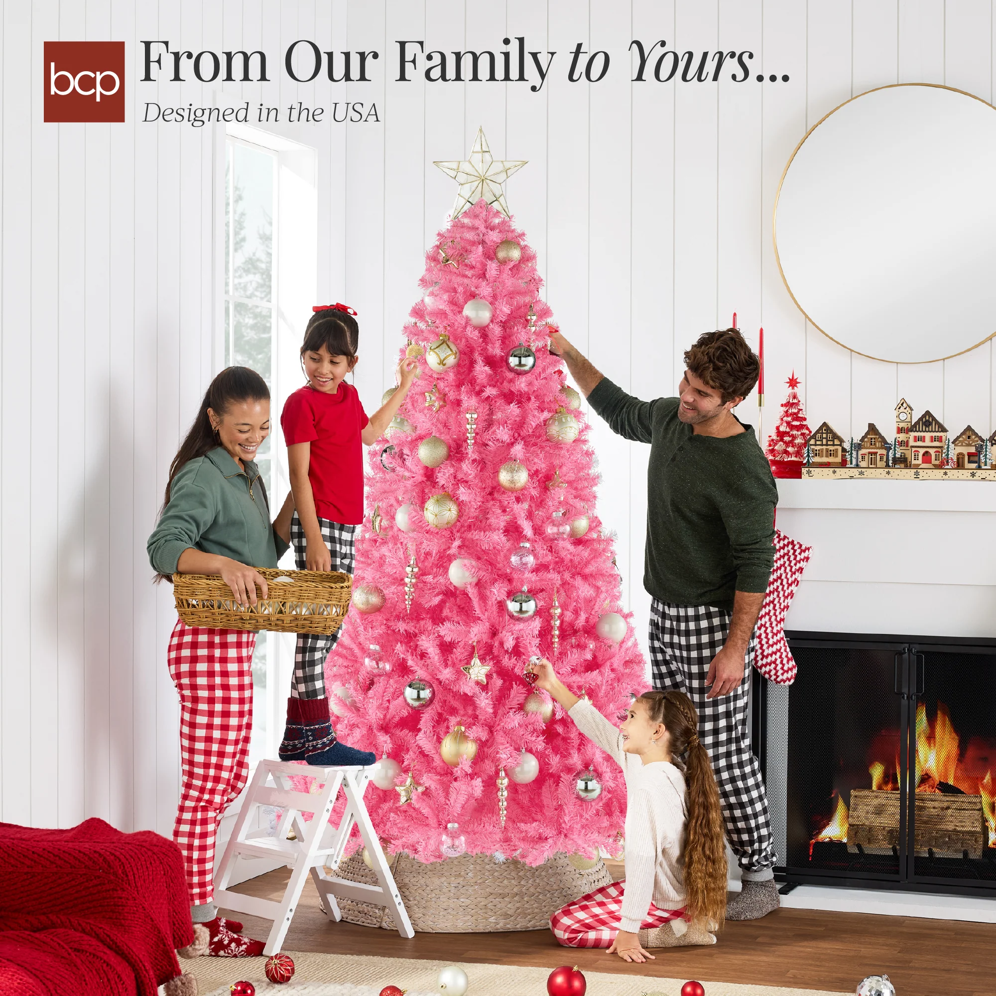 Artificial Pink Christmas Tree, Unlit Pine Design w/Easy Assembly - Image 14