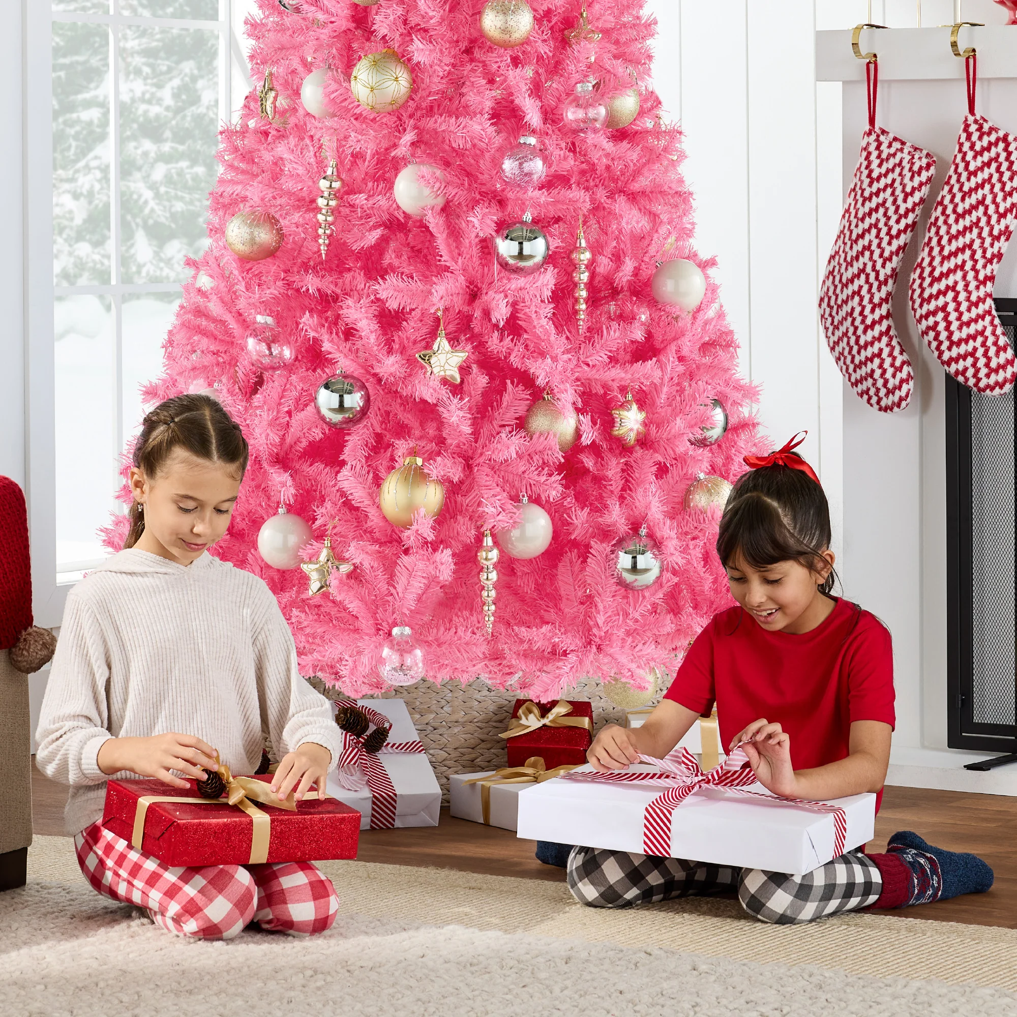 Artificial Pink Christmas Tree, Unlit Pine Design w/Easy Assembly - Image 33