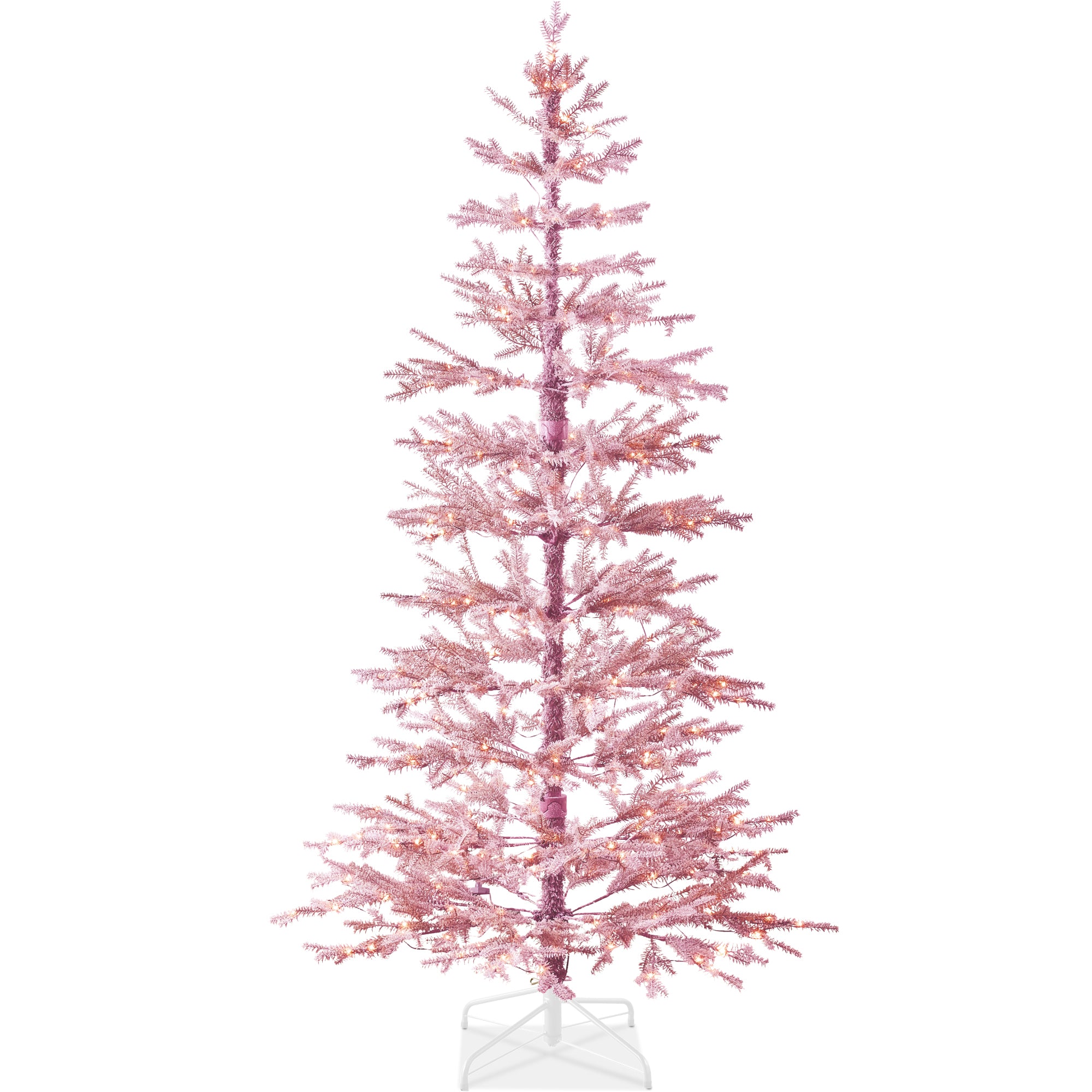 Pink Pre-Lit Sparse Flocked Christmas Tree w/ 2-in-1 LEDs, Cordless Connection - Image 10