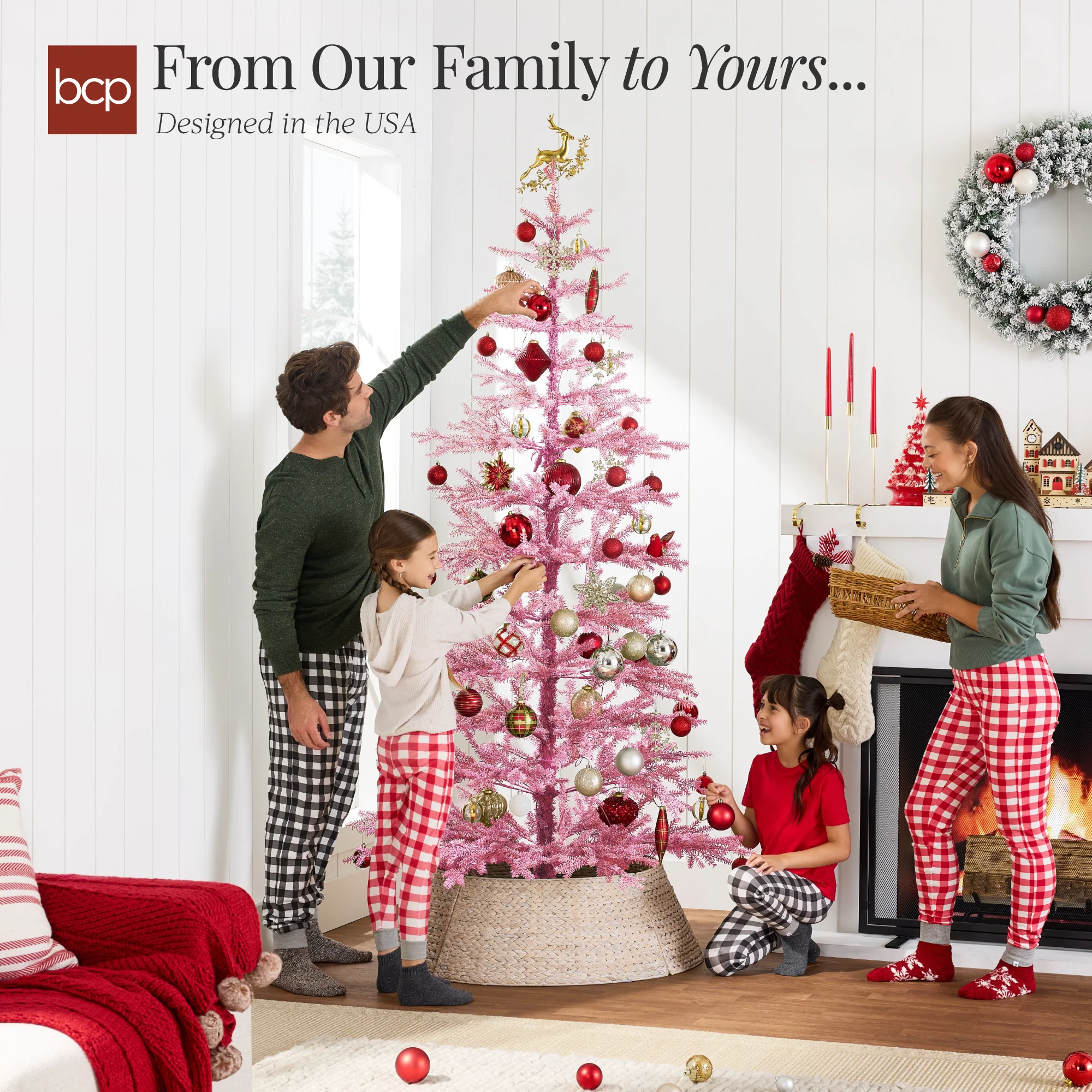 Pink Pre-Lit Sparse Flocked Christmas Tree w/ 2-in-1 LEDs, Cordless Connection - Image 14