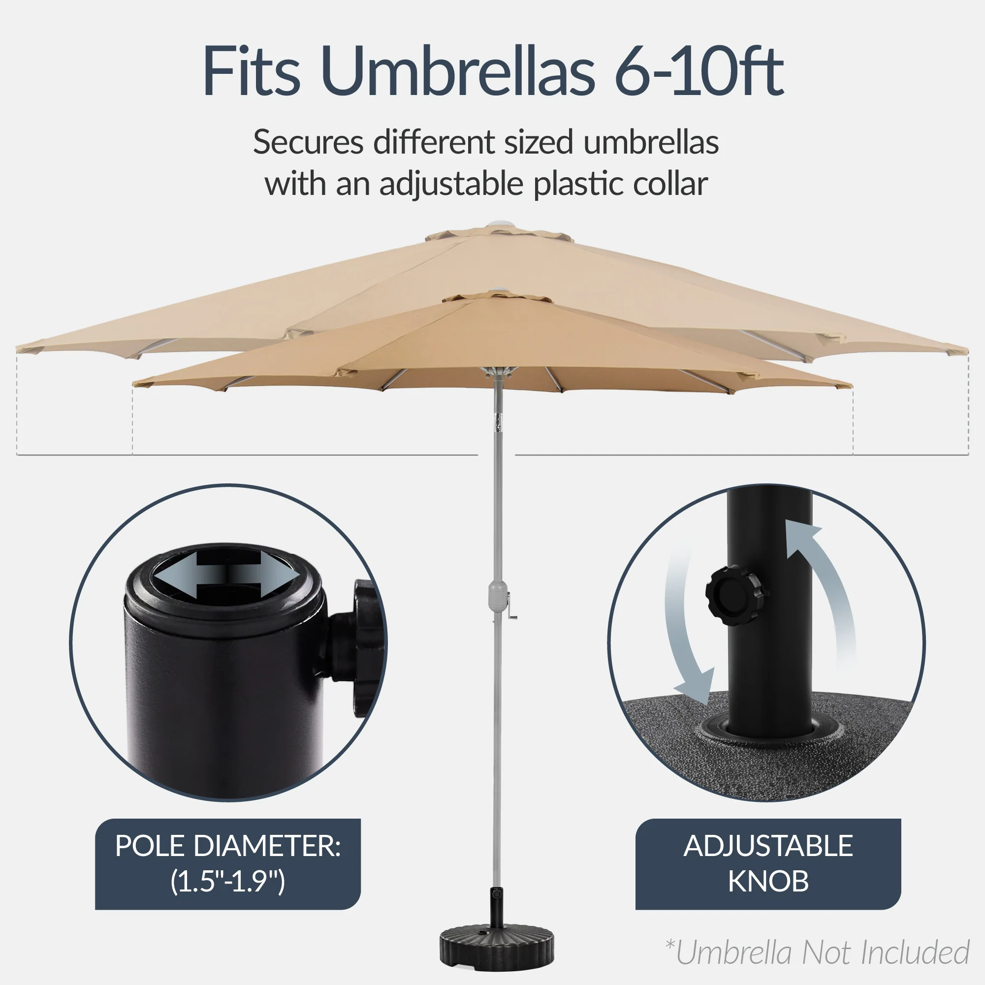 Plastic Patio Umbrella Base Pole Holder Accessory w/ 2 Adjustable Knobs - Image 4