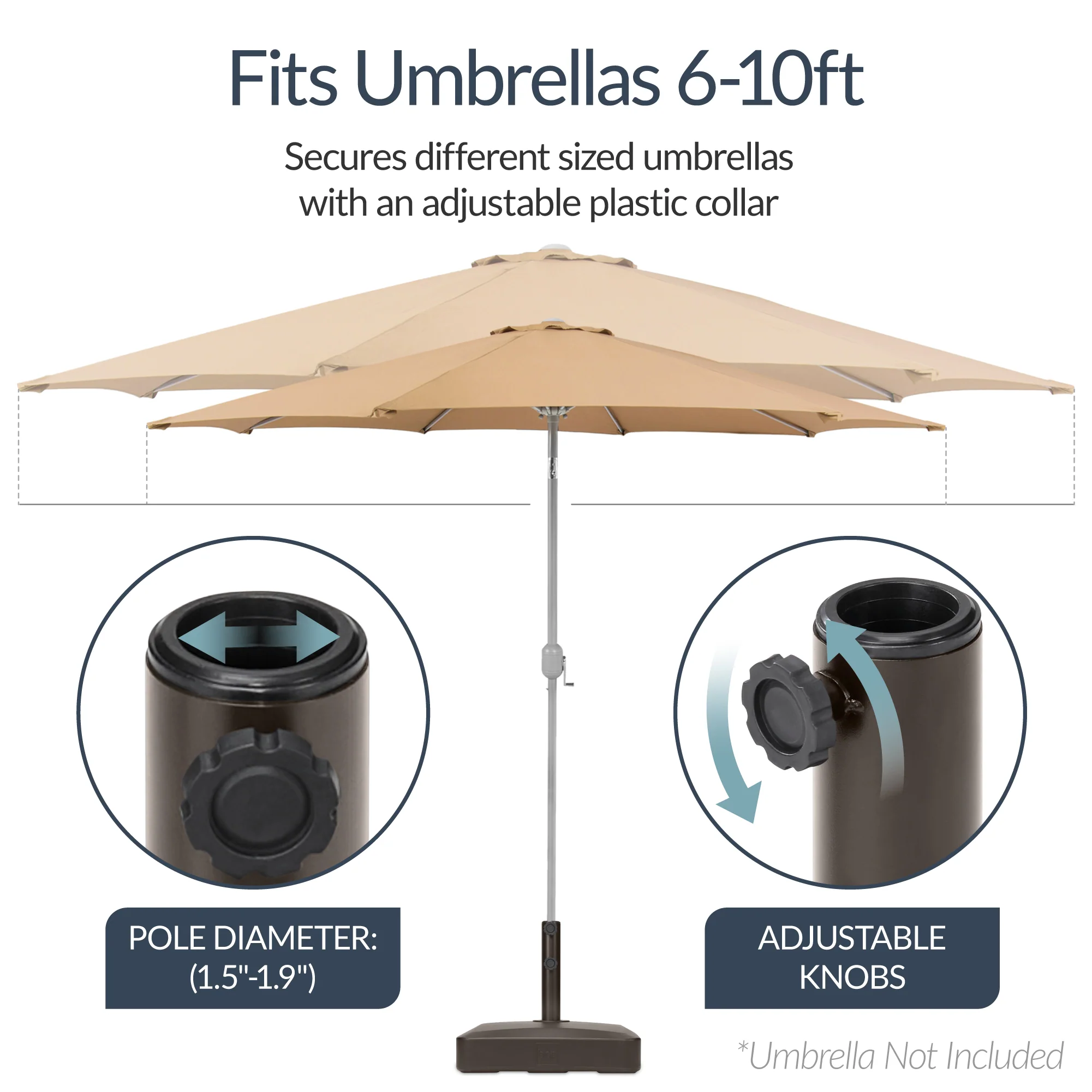 Plastic Patio Umbrella Base Pole Holder Accessory w/ Adjustable Knob - Image 11