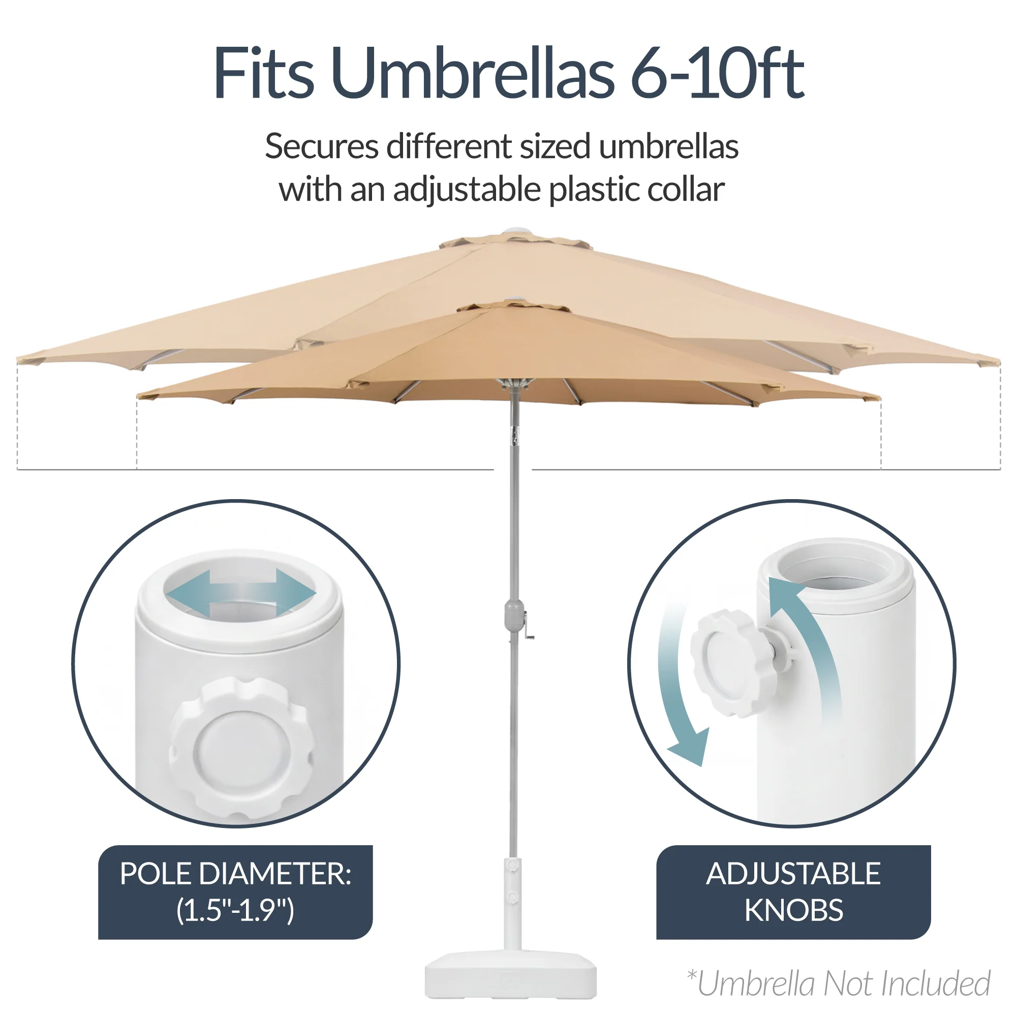 Plastic Patio Umbrella Base Pole Holder Accessory w/ Adjustable Knob - Image 18