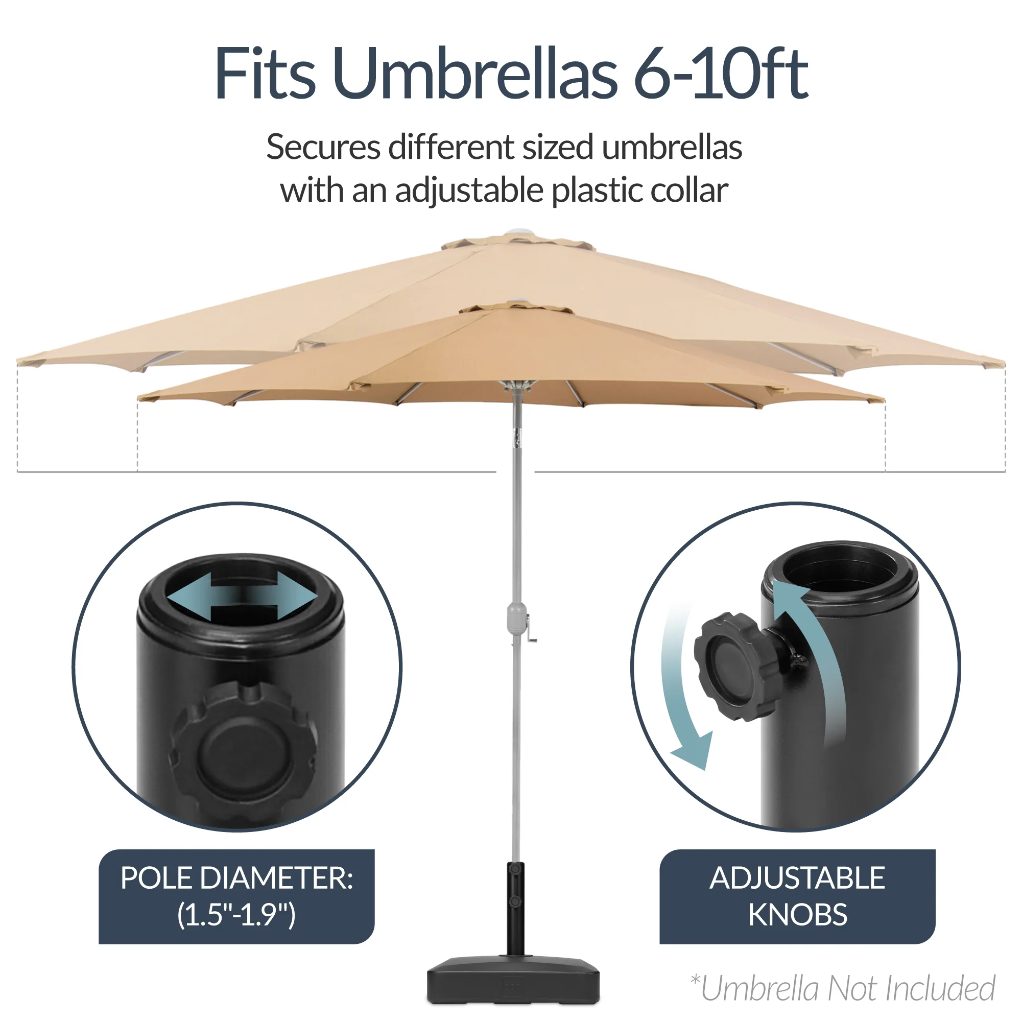 Plastic Patio Umbrella Base Pole Holder Accessory w/ Adjustable Knob - Image 4