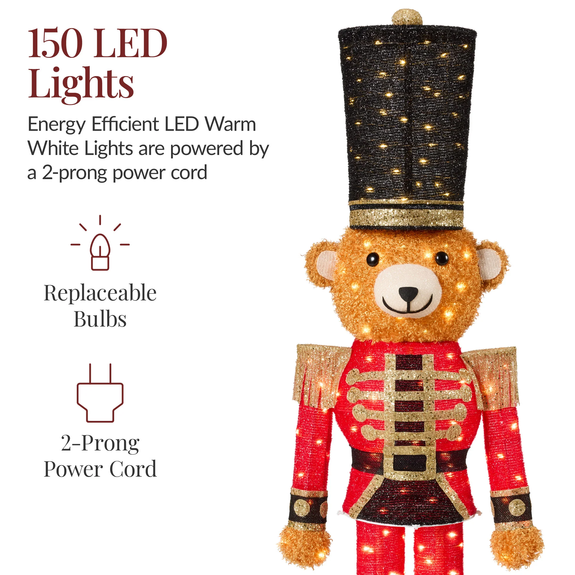 Pop Up Christmas Bear Nutcracker w/150 LED Lights for Outdoor, Indoor, 5ft - Image 4