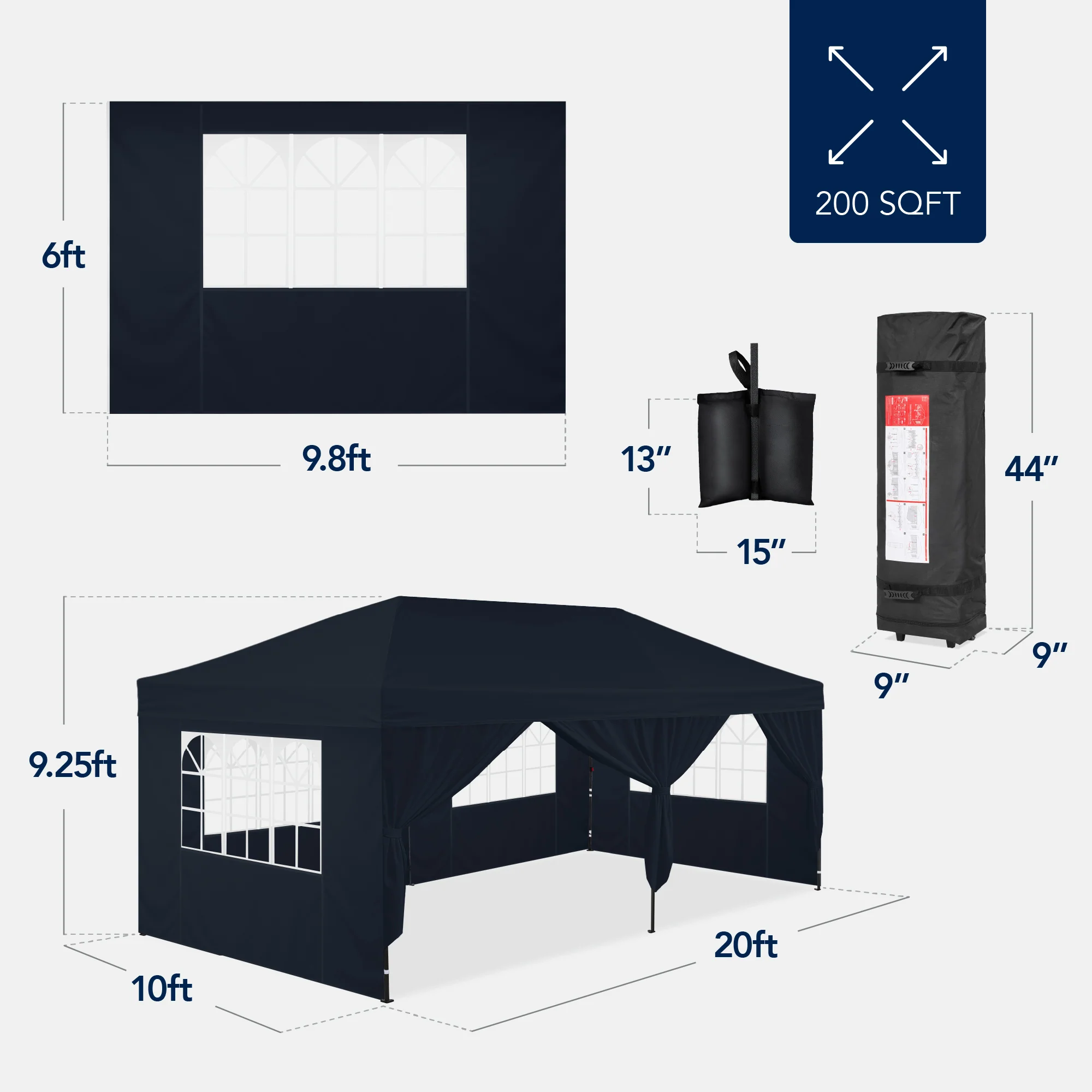Pop Up Party Tent Canopy w/ 1-Button Easy Setup - 10x20ft - Image 11