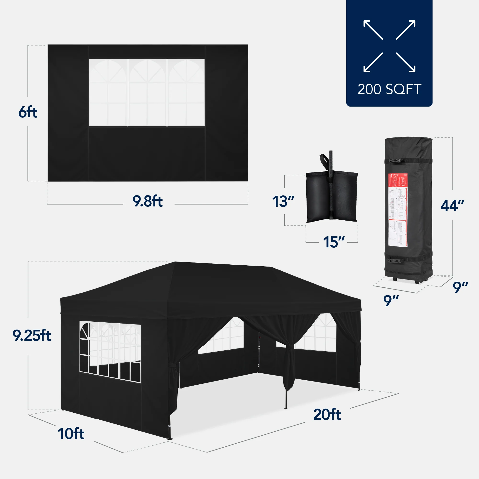 Pop Up Party Tent Canopy w/ 1-Button Easy Setup - 10x20ft - Image 20