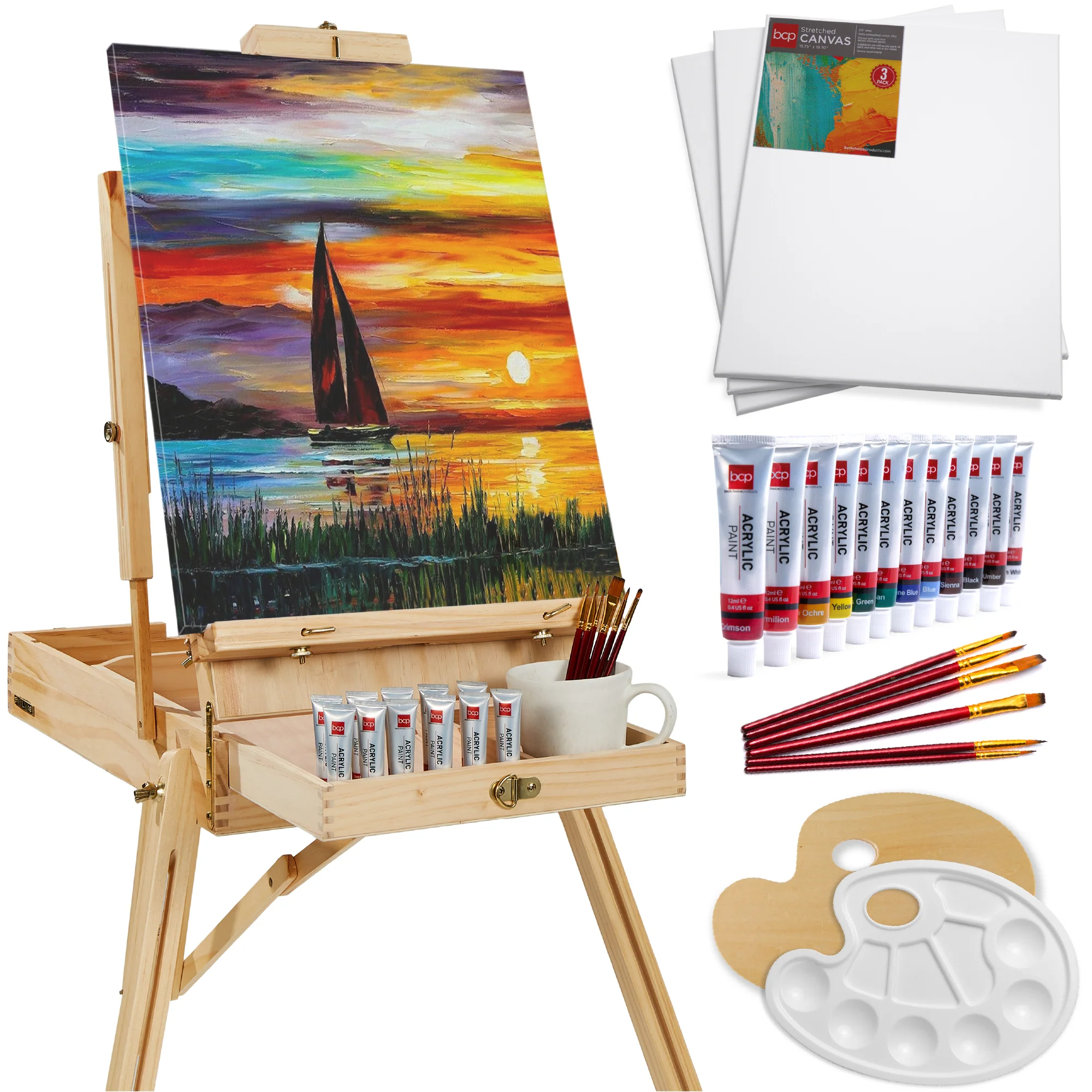 Art Easel for Painting, Portable Adjustable Tripod with 32-Piece Art Set - Image 15