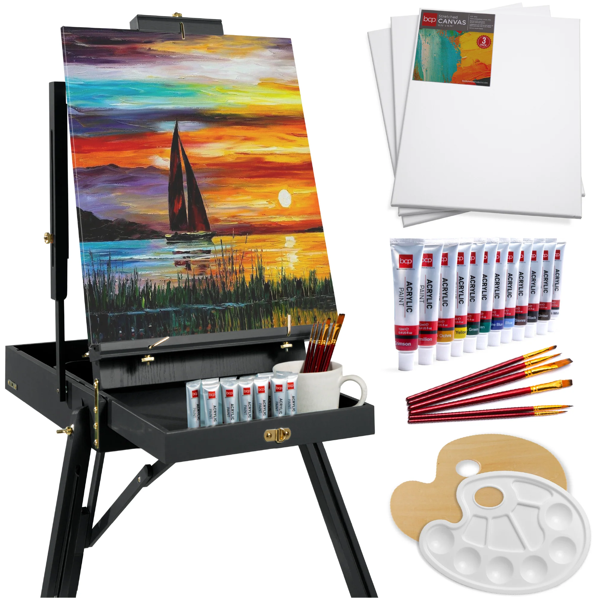 Art Easel for Painting, Portable Adjustable Tripod with 32-Piece Art Set - Image 22