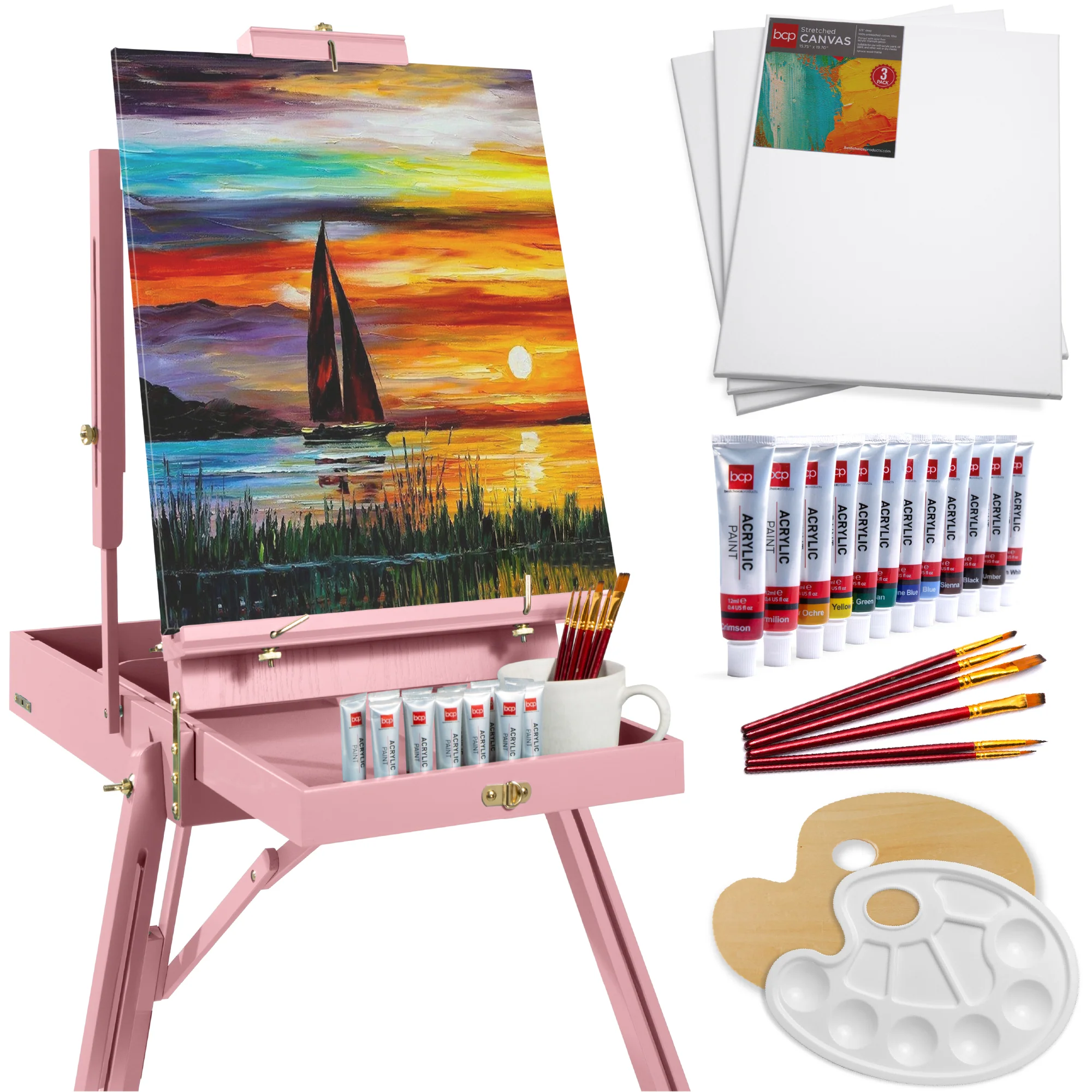 Art Easel for Painting, Portable Adjustable Tripod with 32-Piece Art Set - Image 43