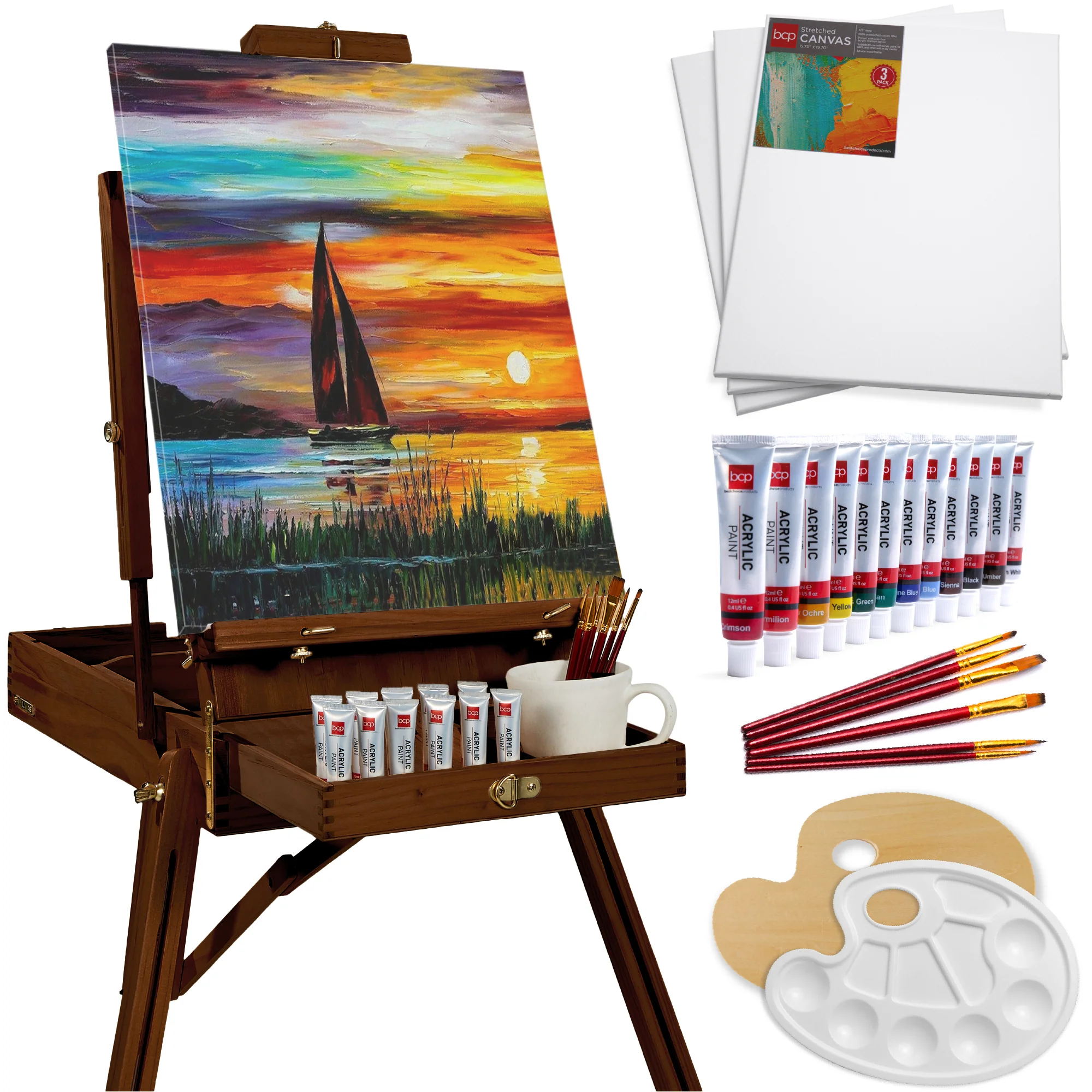Art Easel for Painting, Portable Adjustable Tripod with 32-Piece Art Set - Image 8