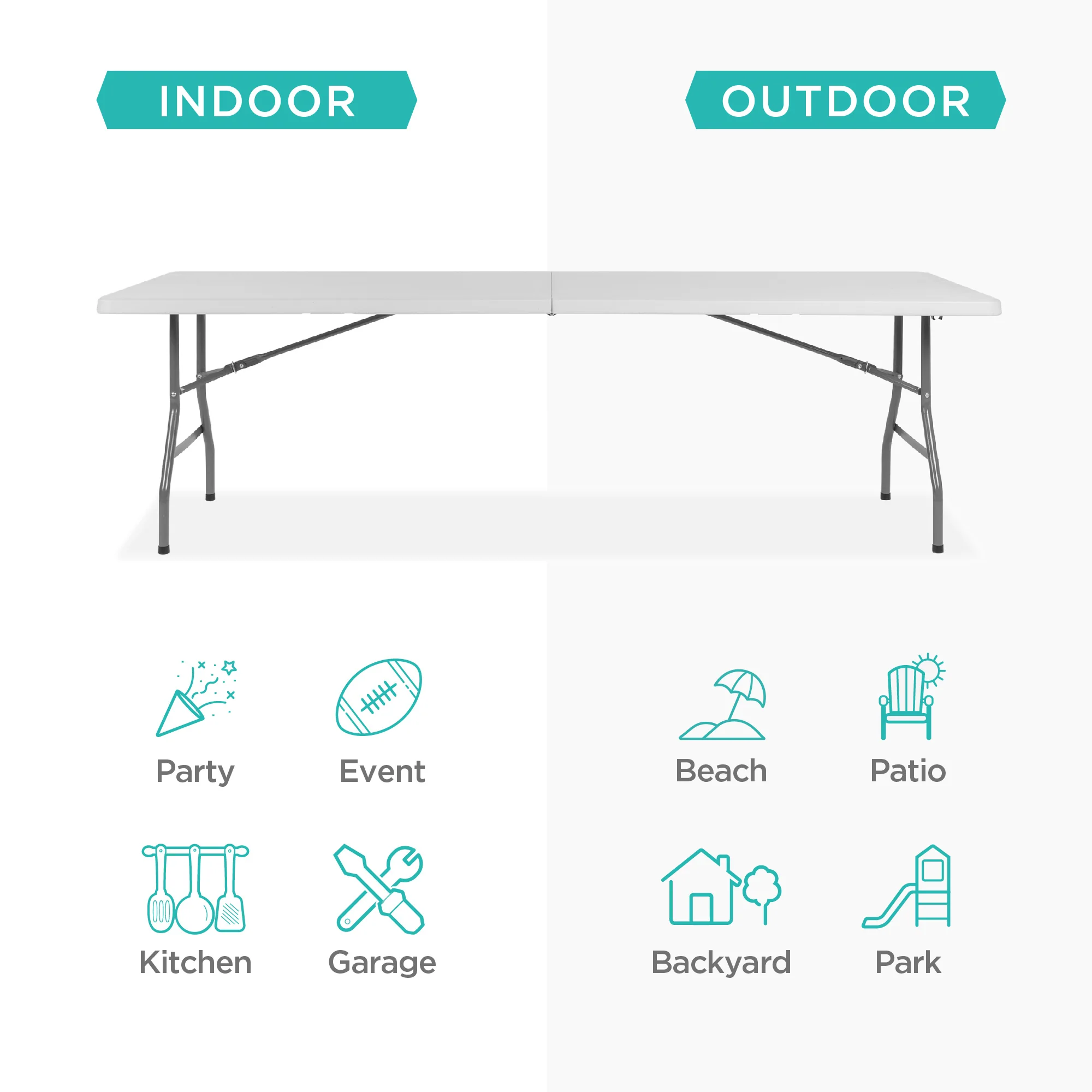 Portable Folding Plastic Dining Table w/ Handle, Lock - 8ft - Image 10