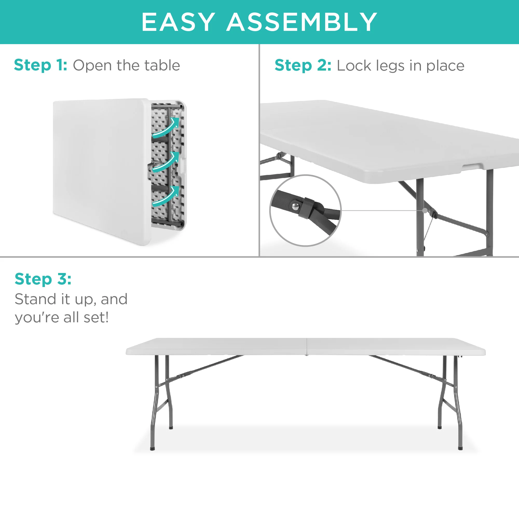 Portable Folding Plastic Dining Table w/ Handle, Lock - 8ft - Image 13