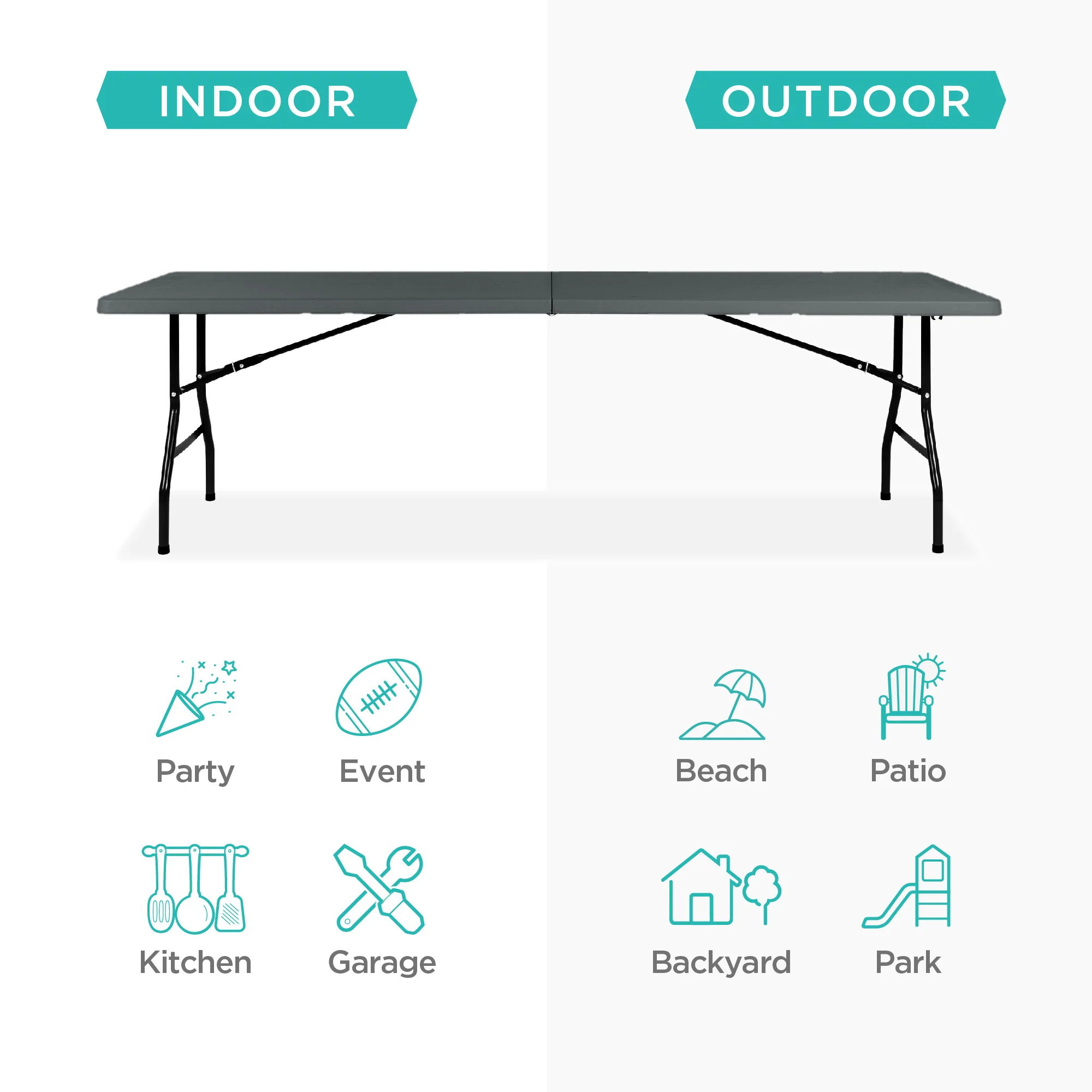 Portable Folding Plastic Dining Table w/ Handle, Lock - 8ft - Image 17