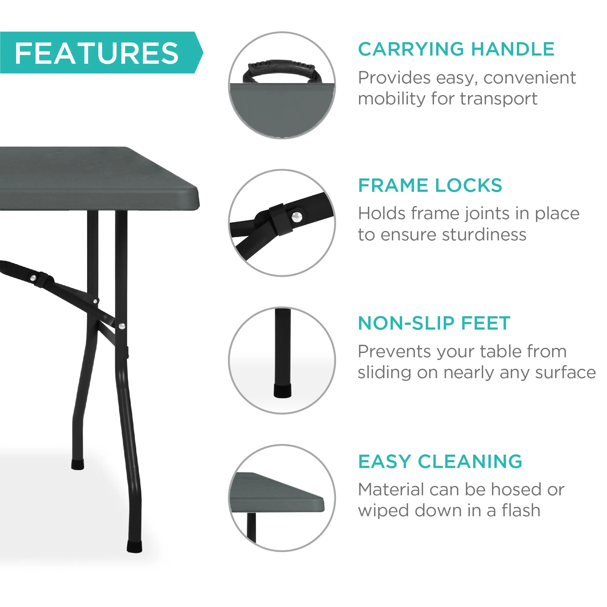 Portable Folding Plastic Dining Table w/ Handle, Lock - 8ft - Image 18