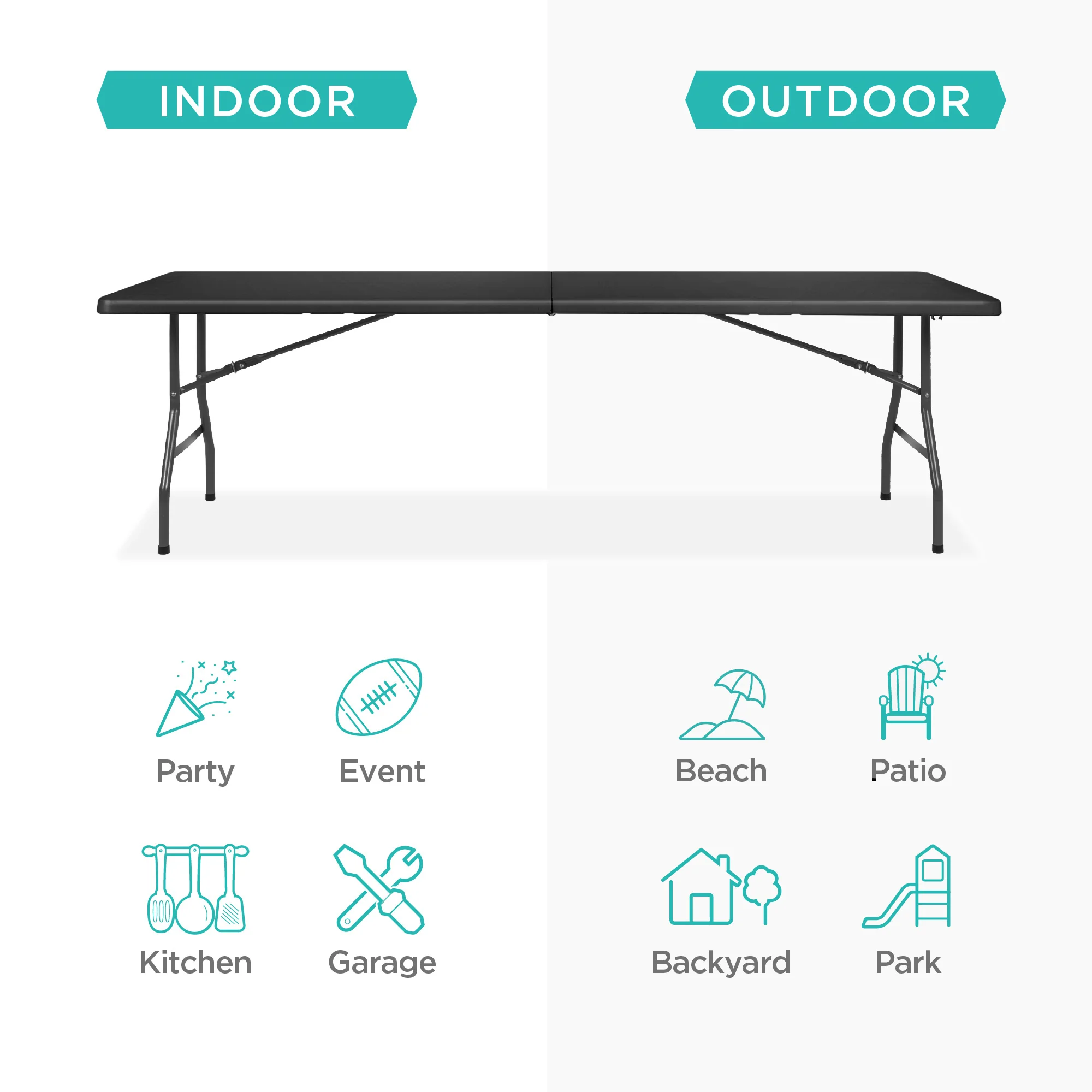 Portable Folding Plastic Dining Table w/ Handle, Lock - 8ft - Image 24