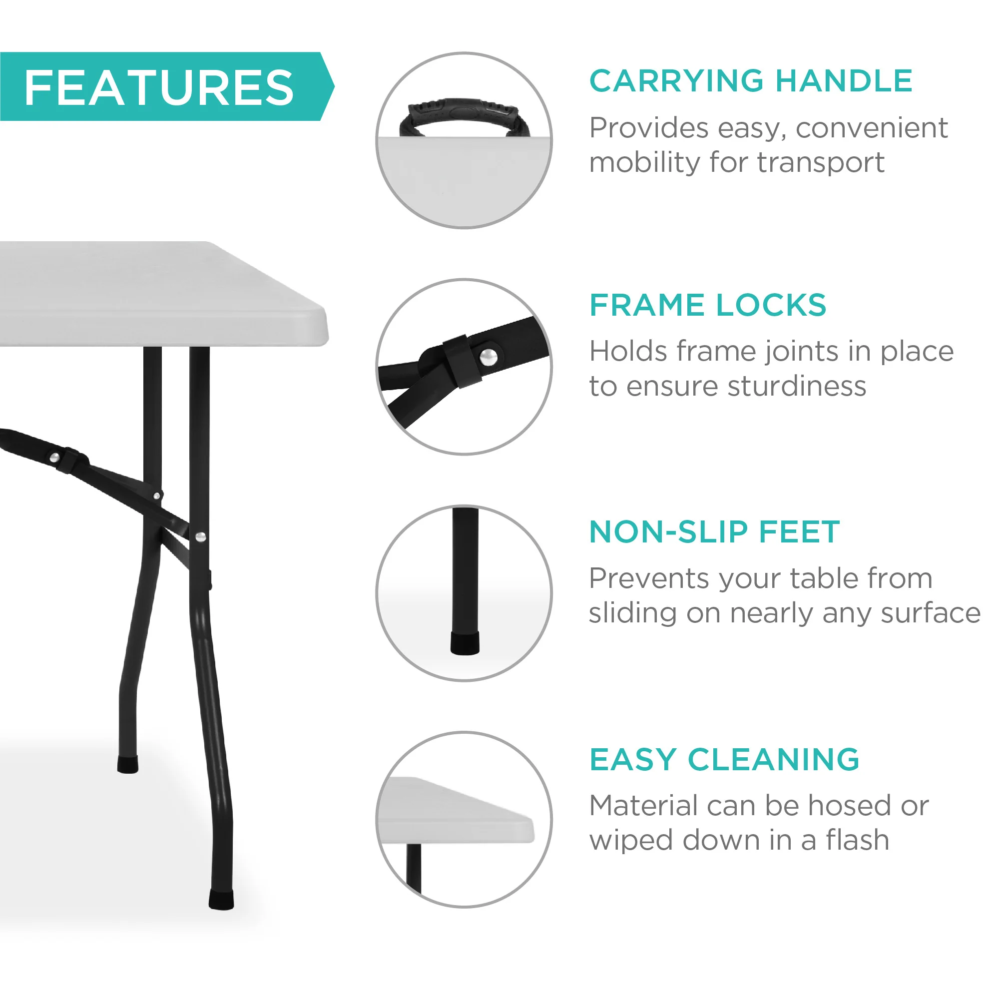 Portable Folding Plastic Dining Table w/ Handle, Lock - 8ft - Image 4