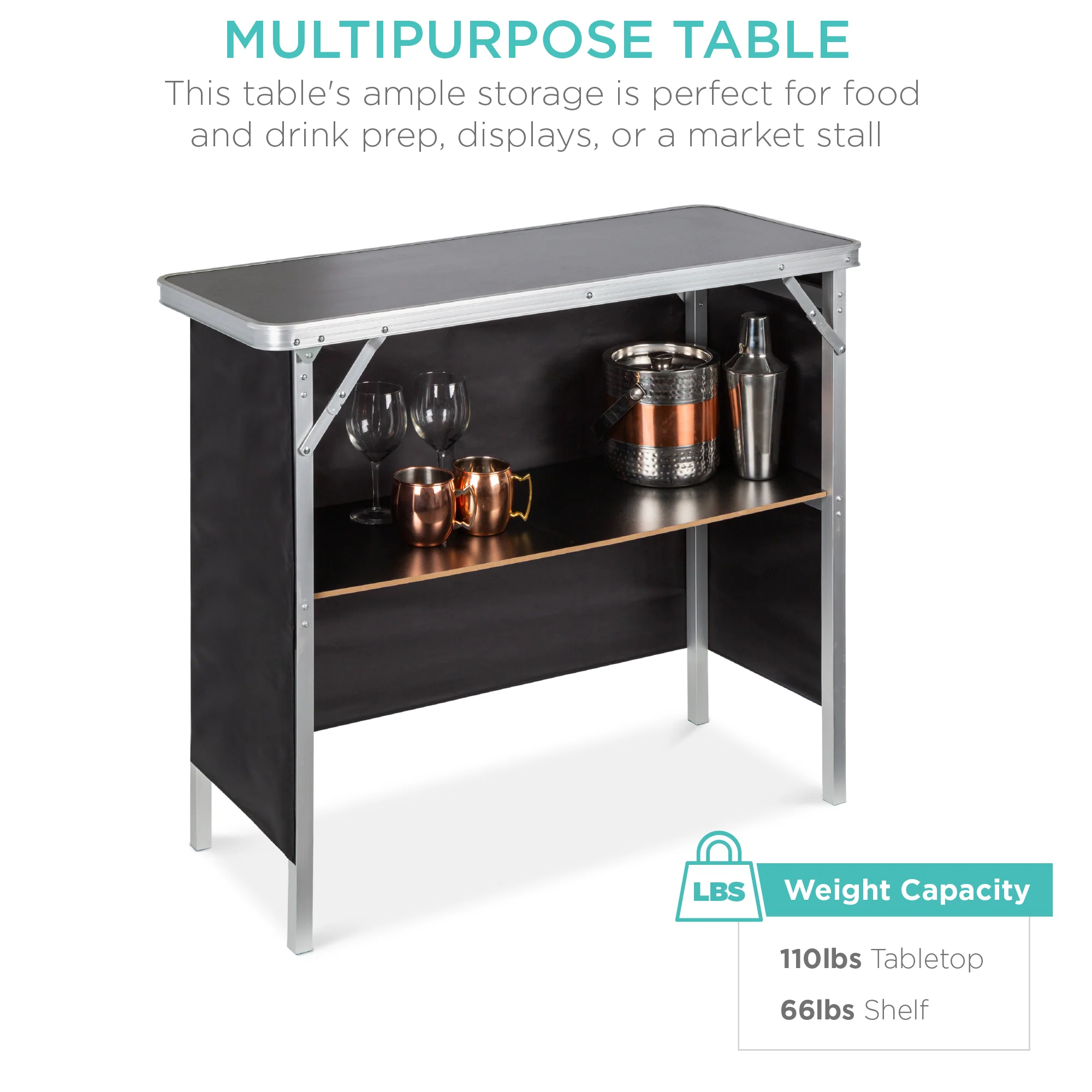Portable Pop-Up Bar Table w/ Carrying Case, Removable Skirt - Image 3