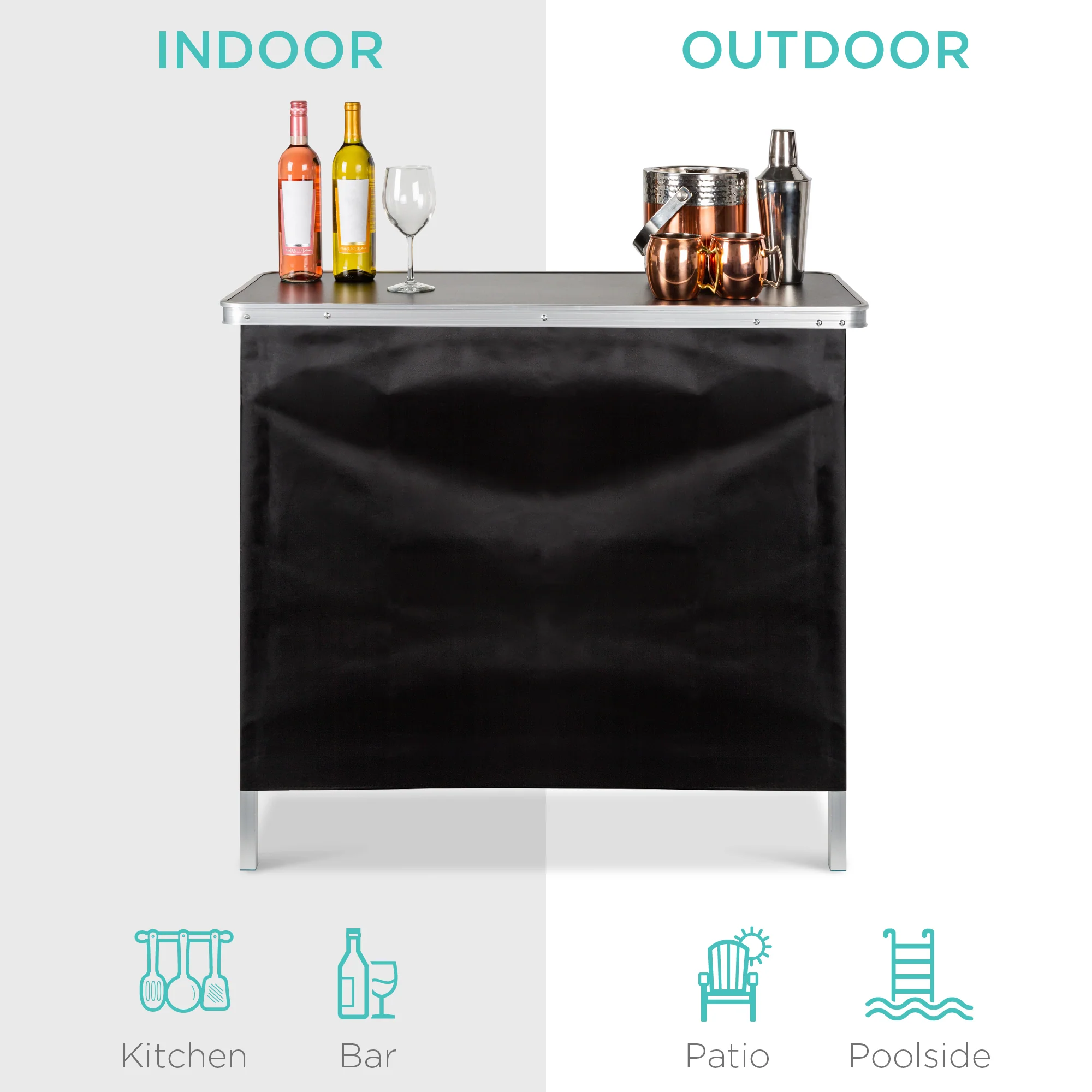 Portable Pop-Up Bar Table w/ Carrying Case, Removable Skirt - Image 4
