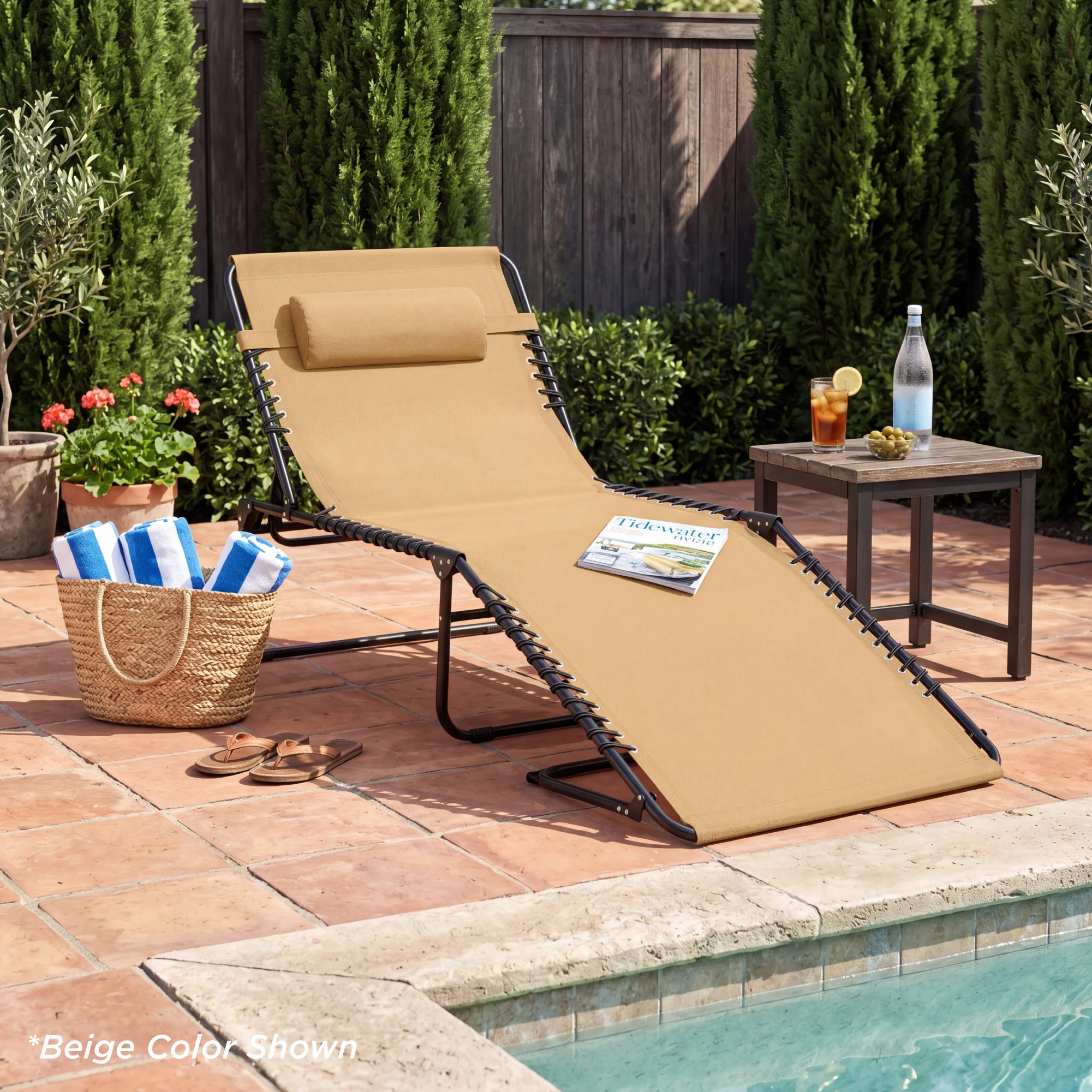Portable Patio Chaise Lounge Chair Outdoor Recliner w/ Pillow - Image 110