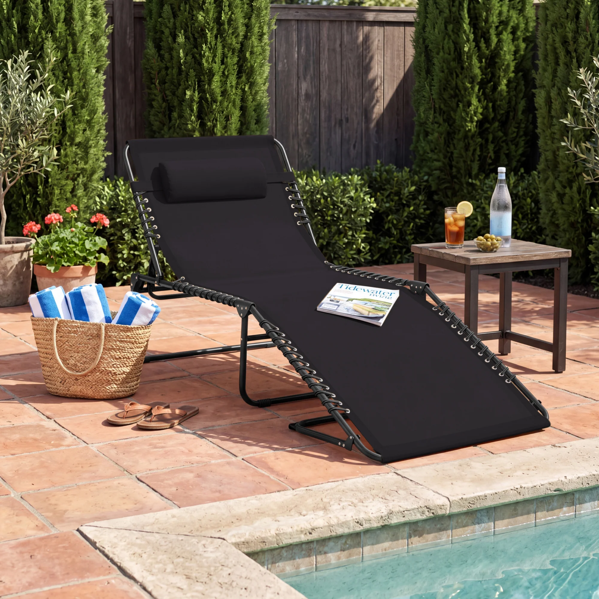 Portable Patio Chaise Lounge Chair Outdoor Recliner w/ Pillow - Image 163