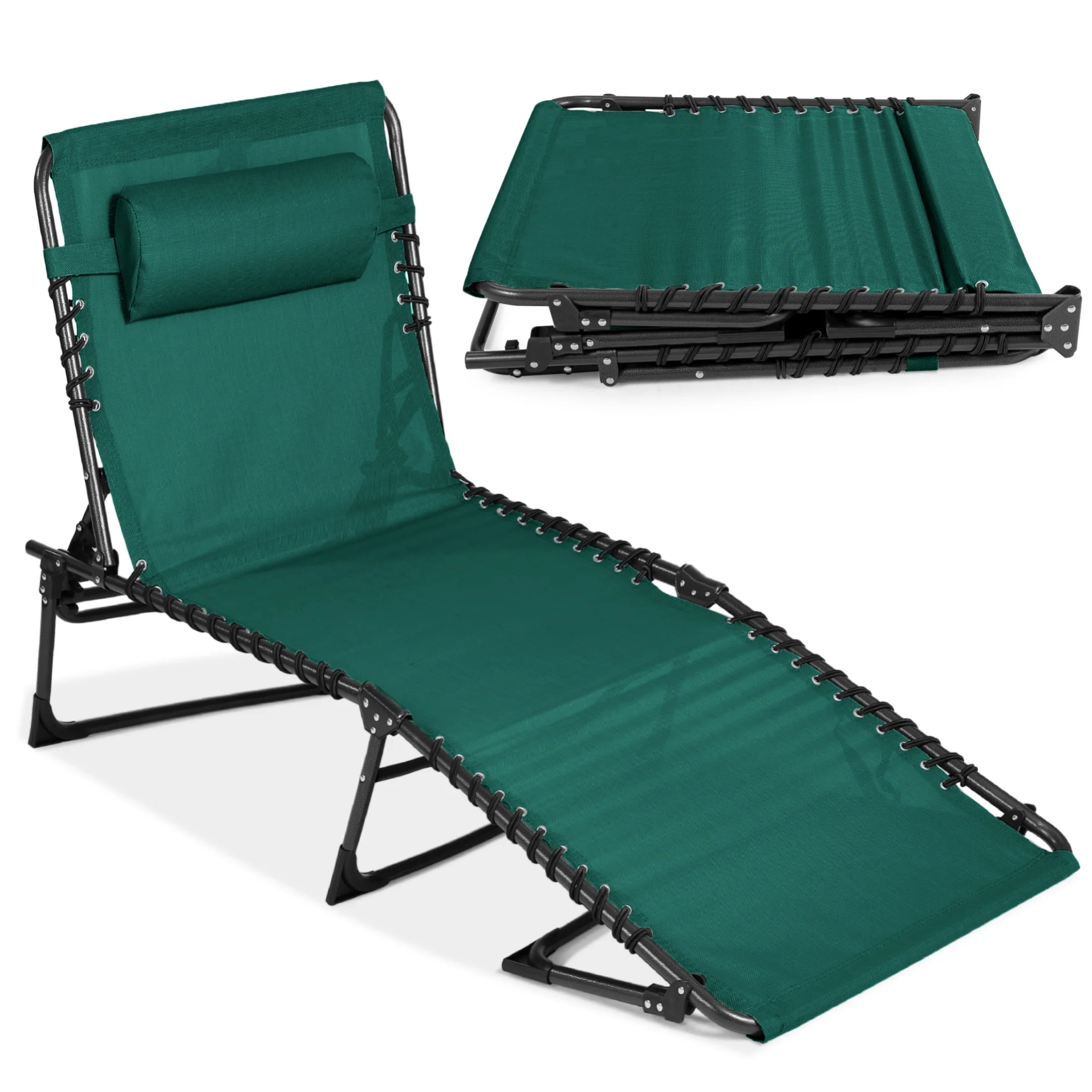 Portable Patio Chaise Lounge Chair Outdoor Recliner w/ Pillow - Image 189