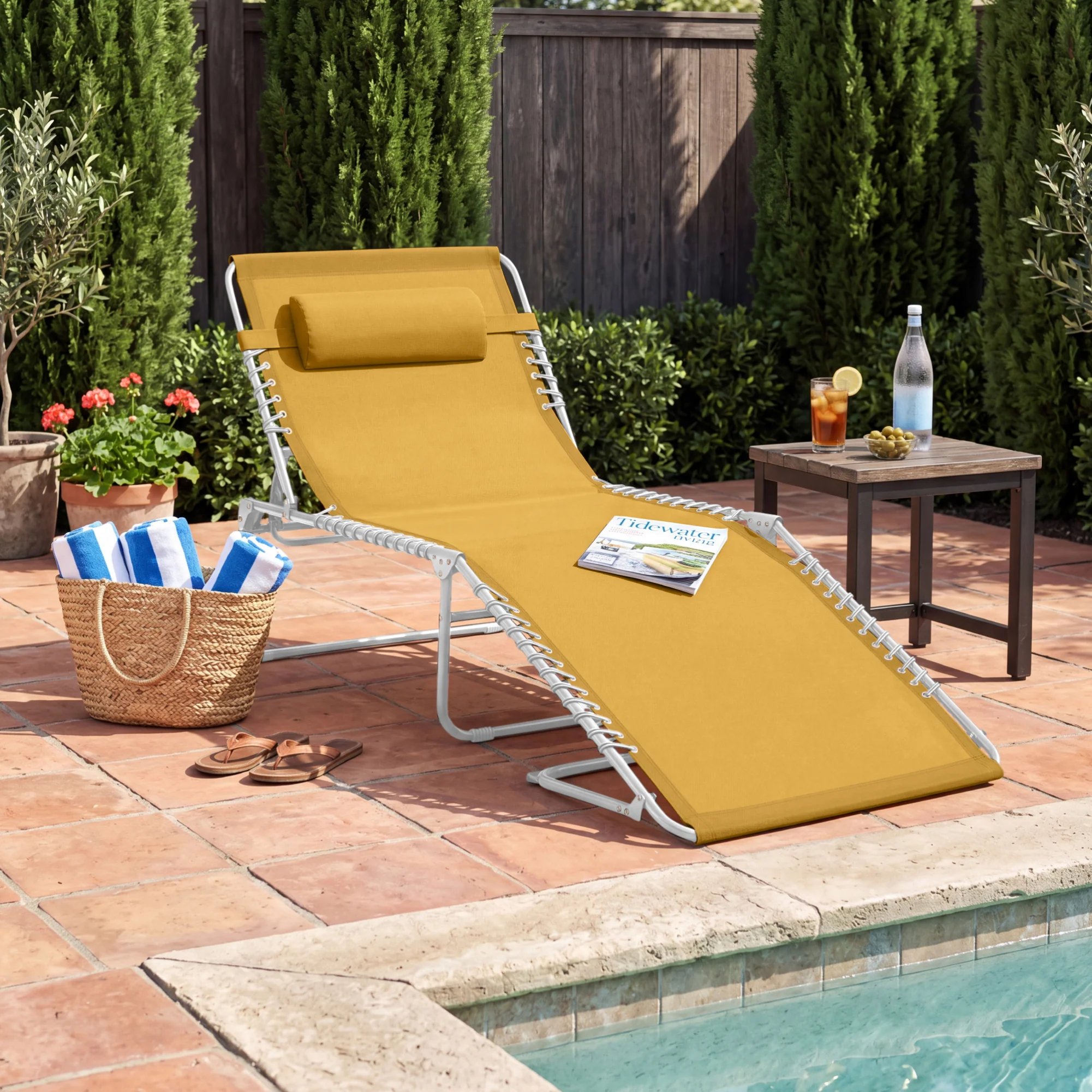 Portable Patio Chaise Lounge Chair Outdoor Recliner w/ Pillow - Image 235